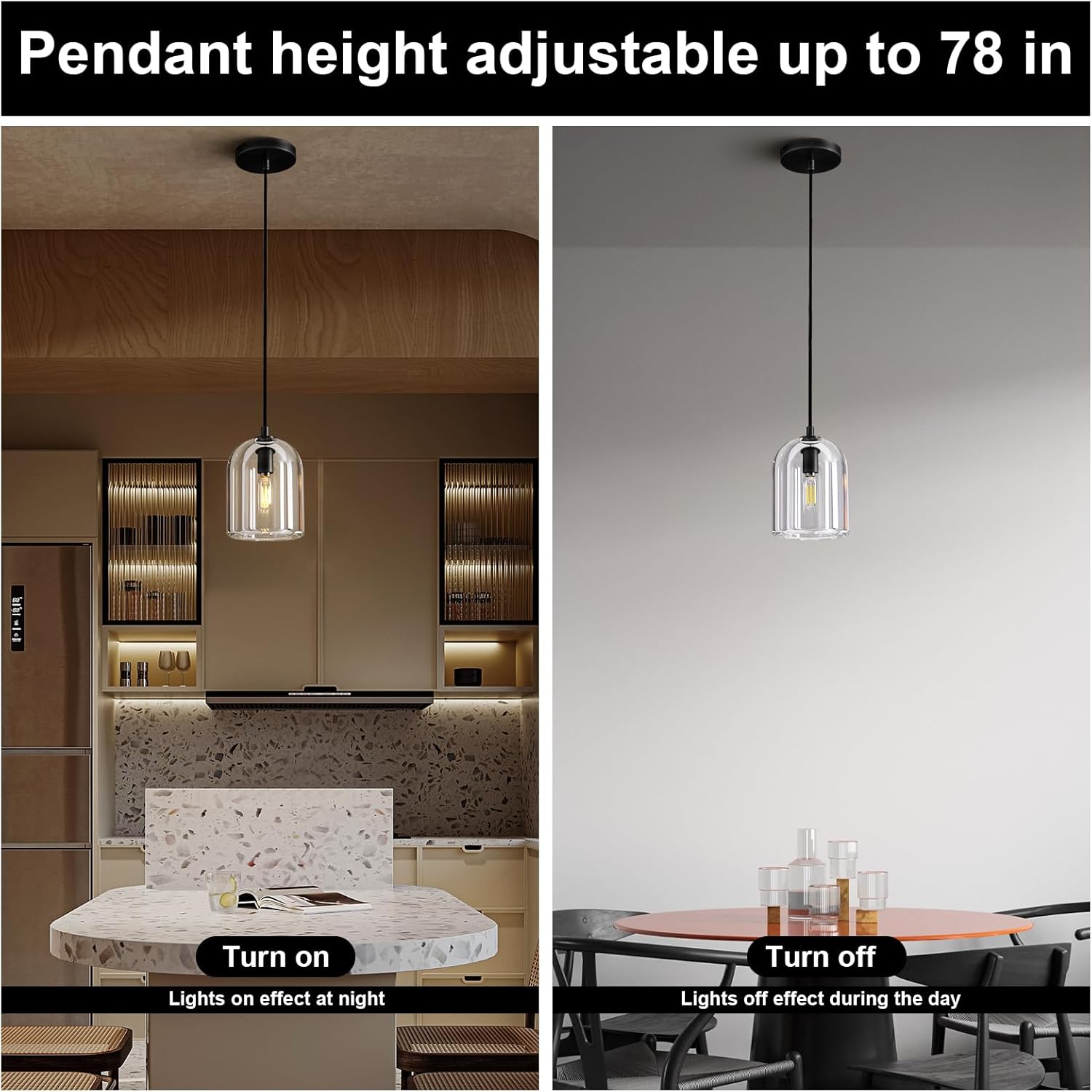 Black Crystal Modern Pendant Light with Adjustable 78‑Inch Height - 3 - Black - 5in - 1PC - RodsBlushlighting