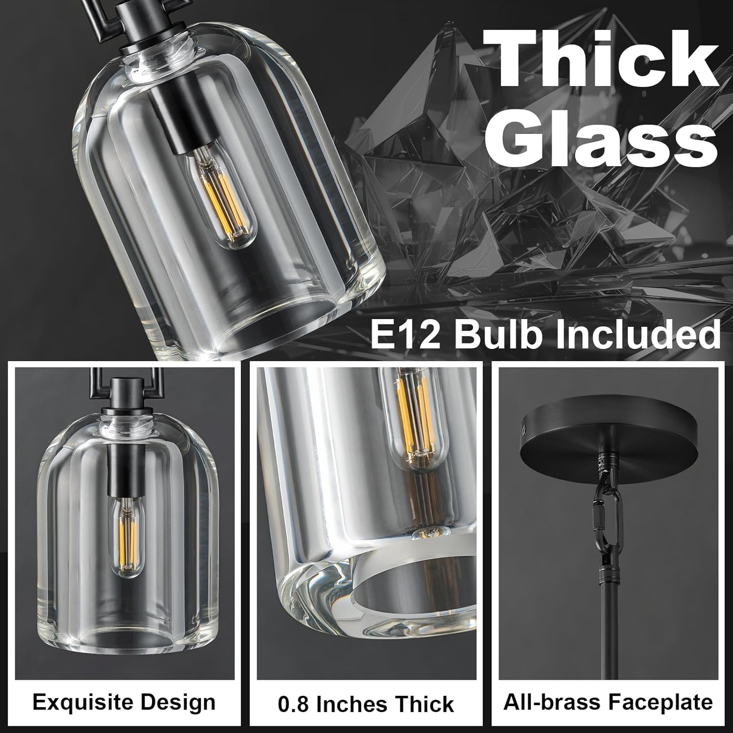 Black Crystal Modern Pendant Light with Adjustable 78‑Inch Height - 3 - Black - 5in - 1PC - RodsBlushlighting