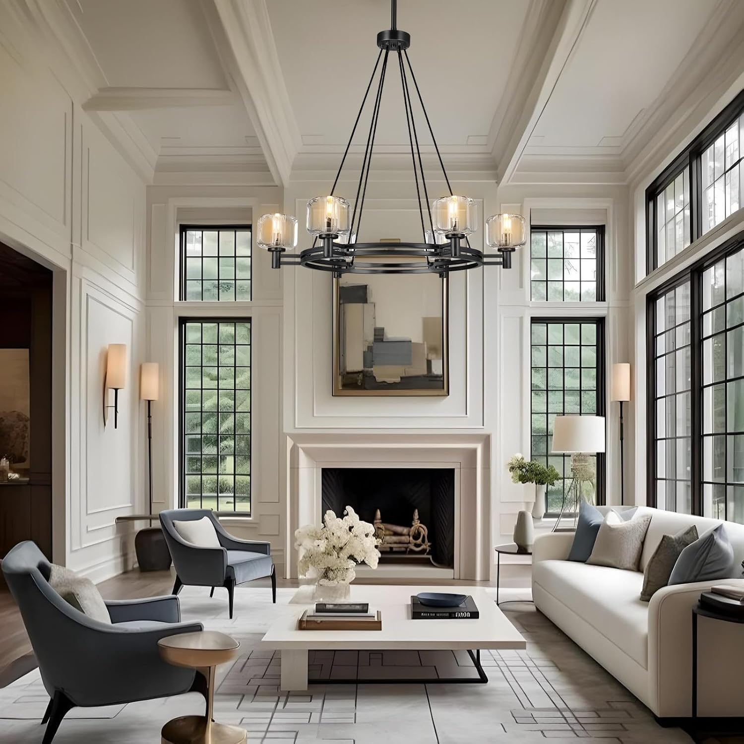 Black Round 36" K9 Crystal Chandelier with Adjustable Height - Black - Round - 36inBlushlighting