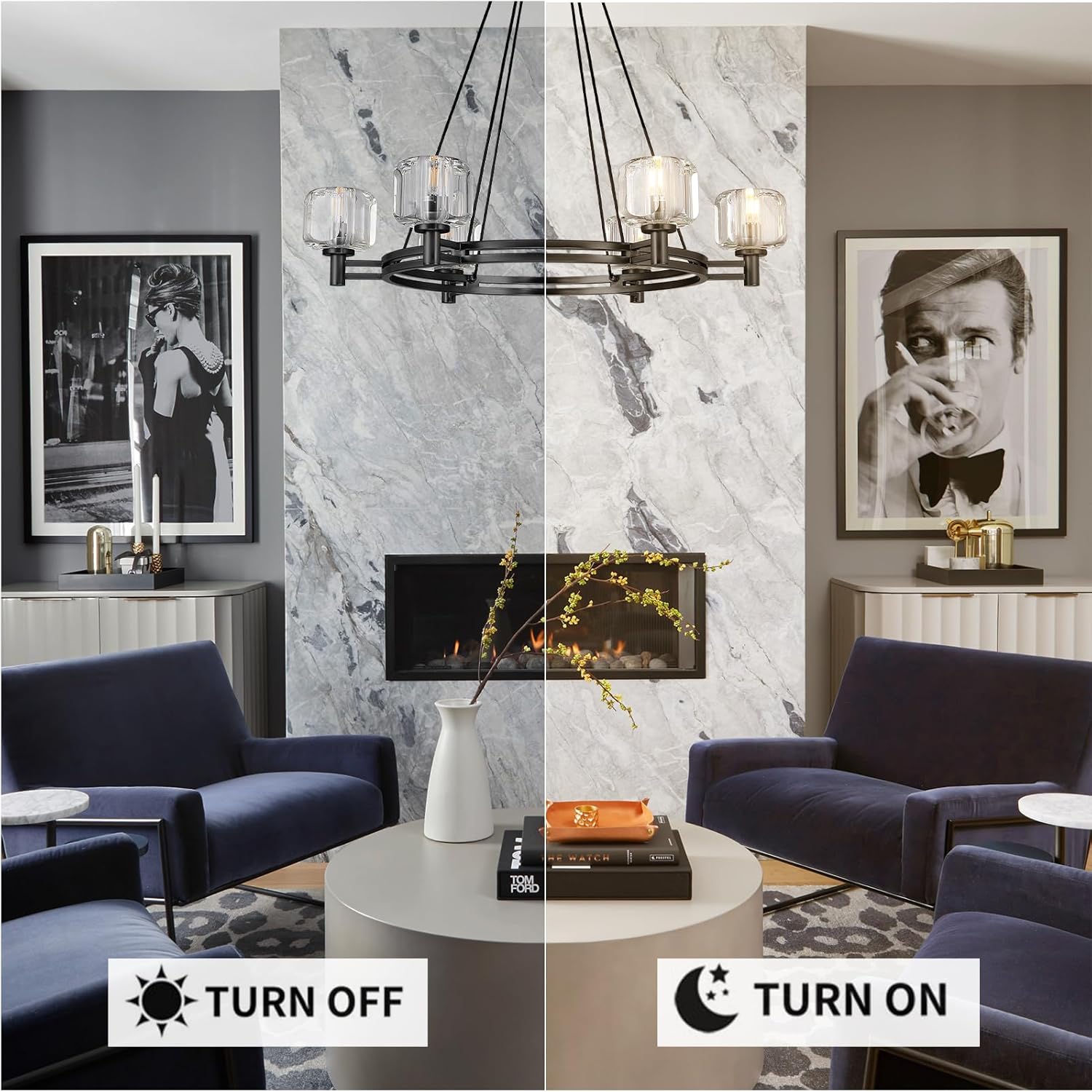 Black Round 36" K9 Crystal Chandelier with Adjustable Height