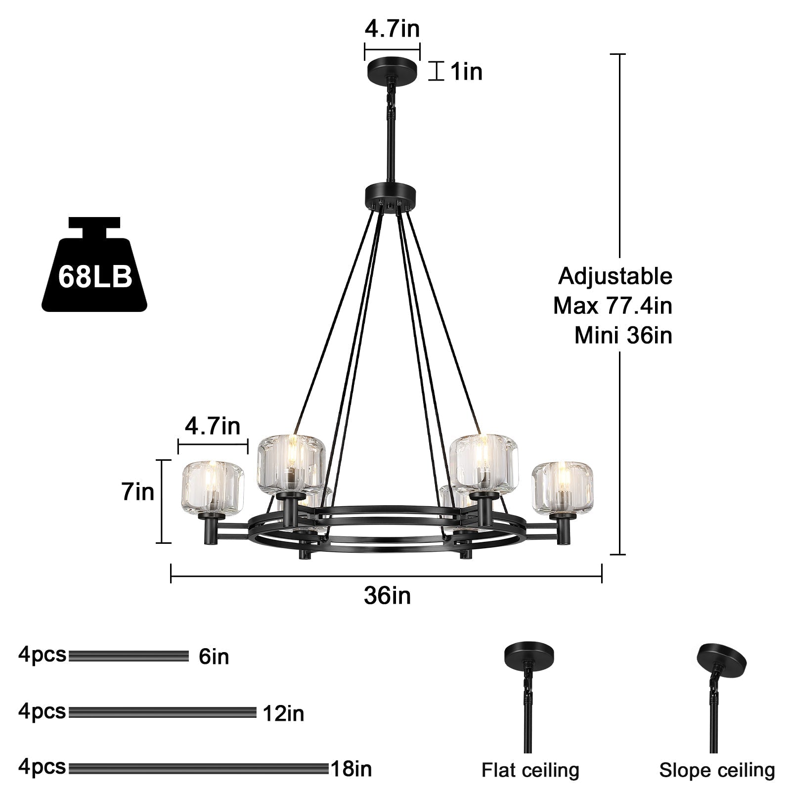 Black Round Crystal Chandelier, 36" K9 Crystal Chandeliers for Dining Room - Blushlighting