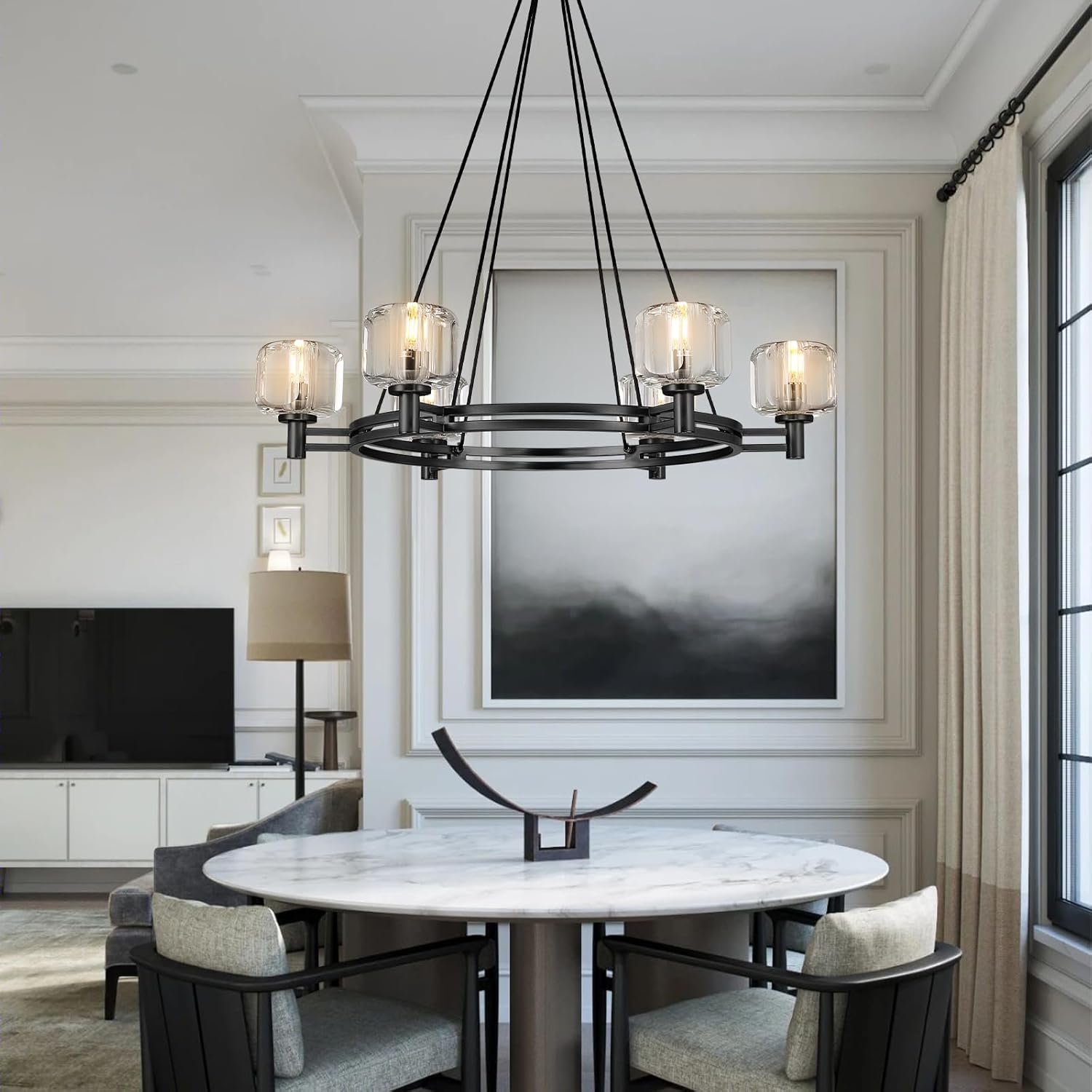 Black Round Crystal Chandelier, 36" K9 Crystal Chandeliers for Dining Room - Blushlighting