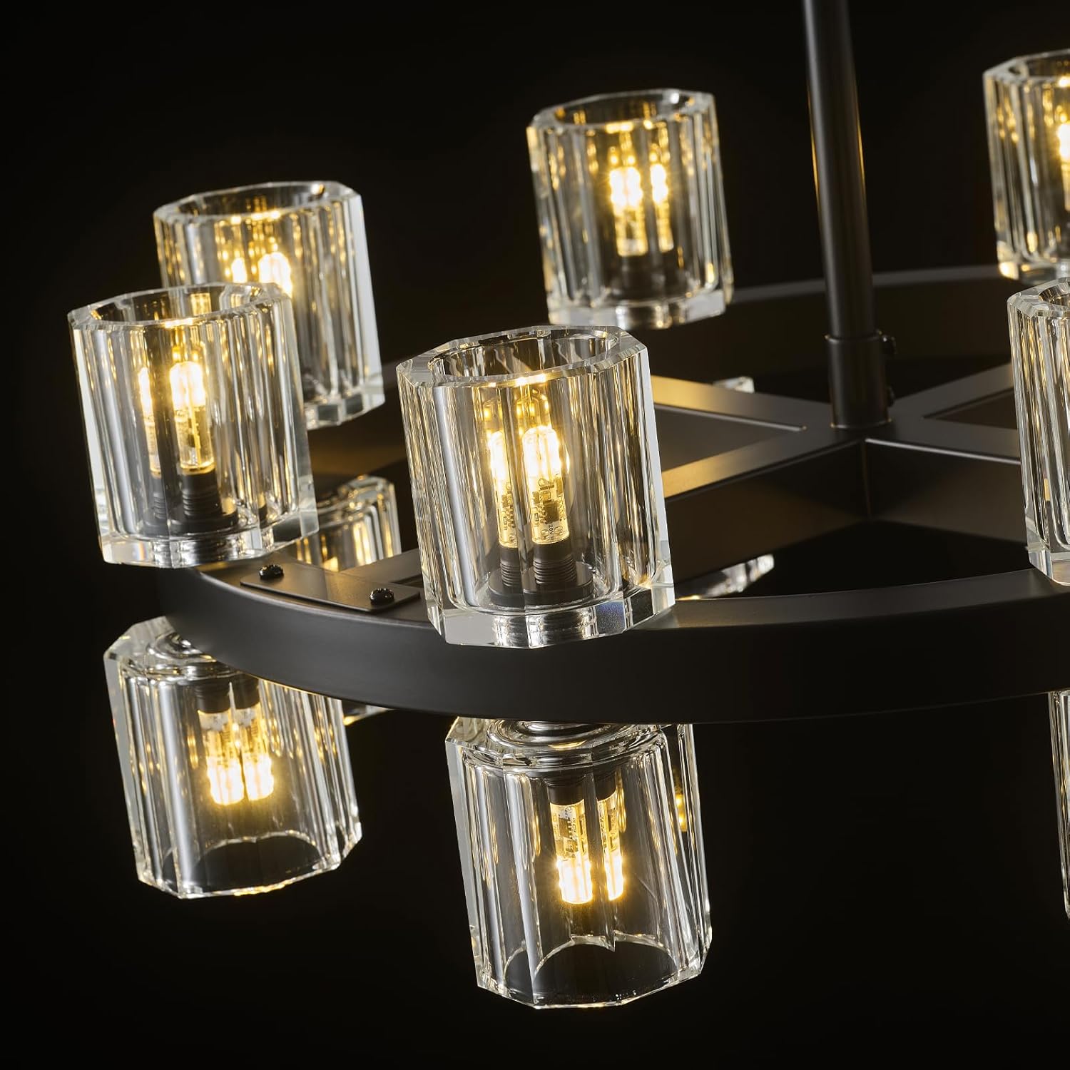 Black Wagon Wheel Chandelier 18" Modern Farmhouse 16‑Light K9 Fixture