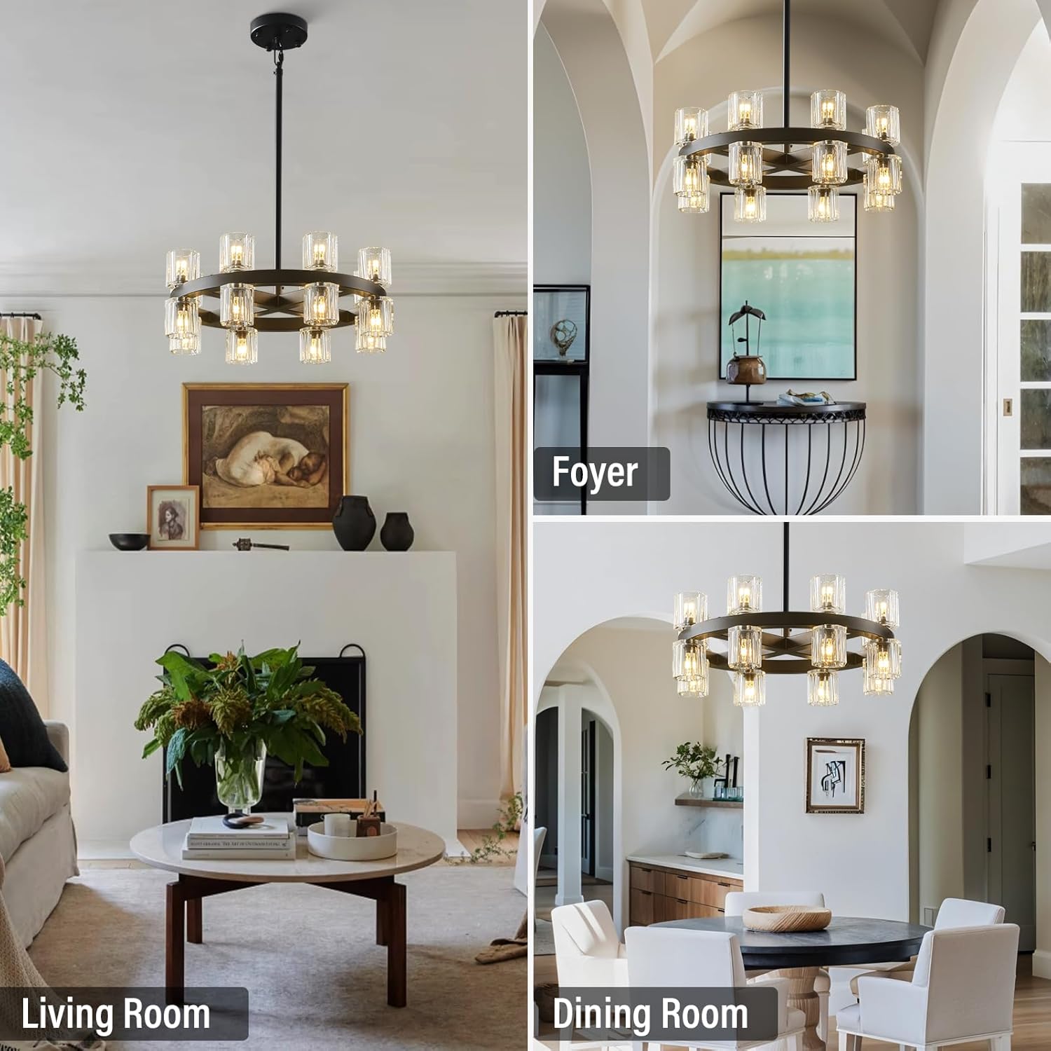 Black Wagon Wheel Chandelier 18" Modern Farmhouse 16‑Light K9 Fixture