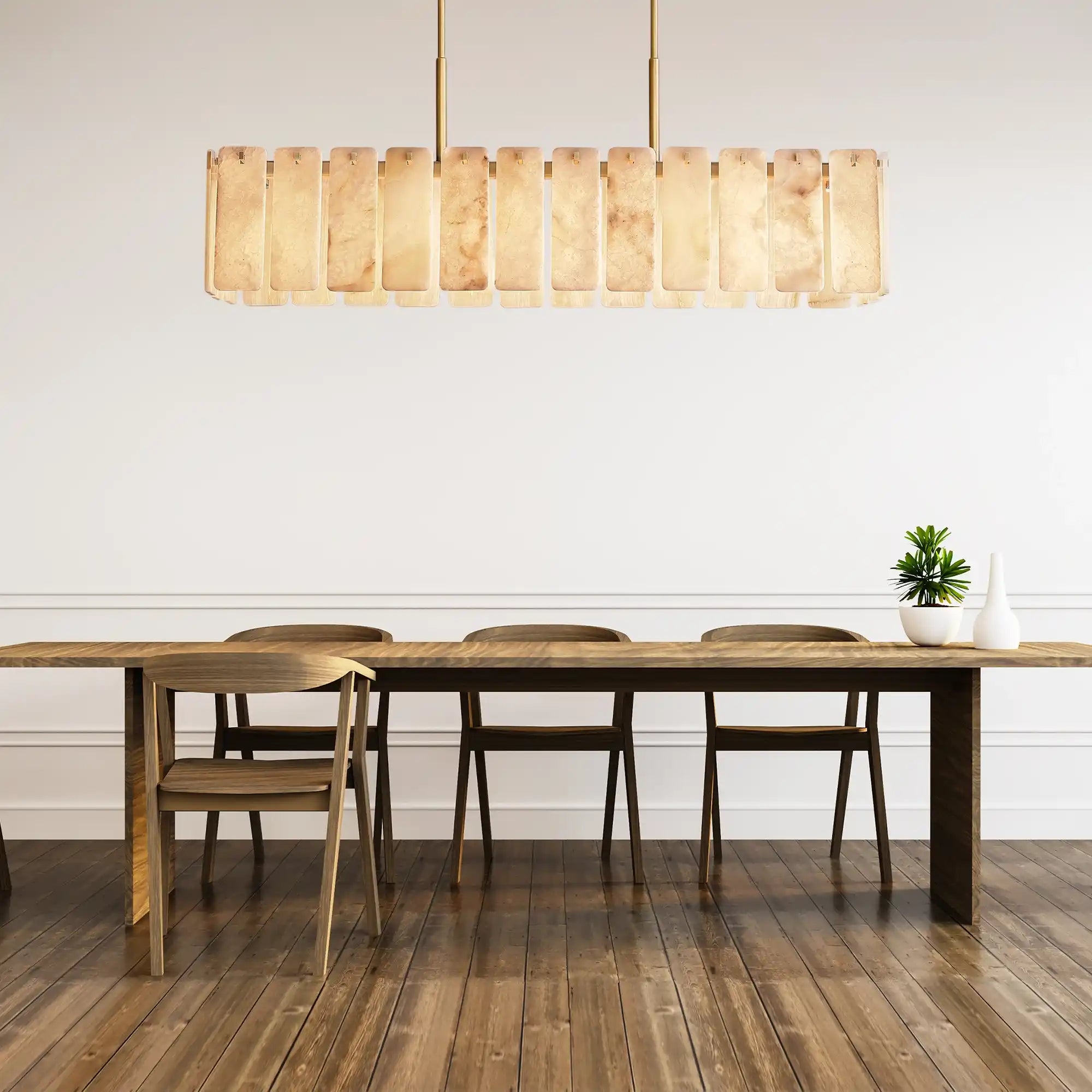 Calametta Onyx Rectangular Chandelier 60" 72''-74''-Lacquered Burnished Brass-Blushlighting