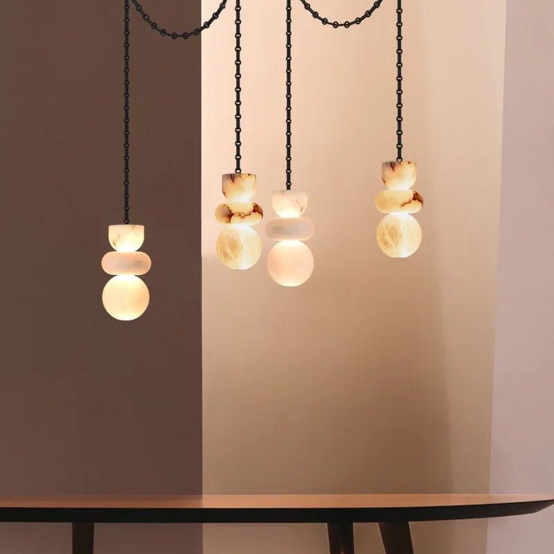 Blushlighting Ethereal Globe Pendant Light - Statement Alabaster - XL - 4 light - D10+D12+D15*2CM/D4"+D5"+D6"*2Warm LightBlackBlushlighting