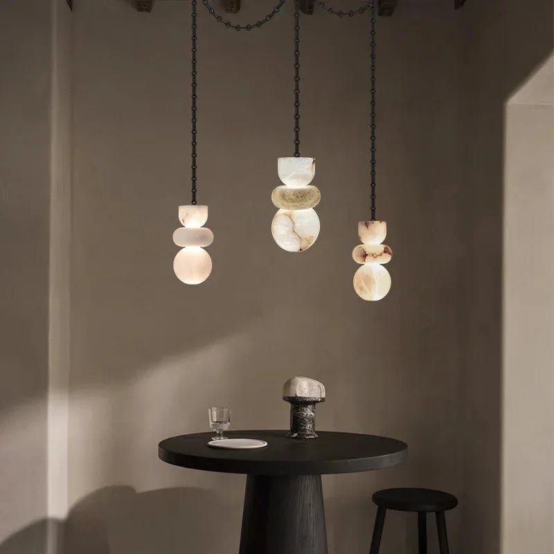 Blushlighting Ethereal Globe Pendant Light - Statement Alabaster - XL - 3 light - D10+D12+D15CM/D4"+D5"+D6"Warm LightBlackBlushlighting