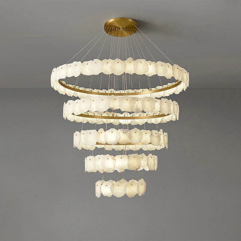 Blushlighting Tiered Circular Alabaster Chandelier - Ø53"xH79"GoldWarm WhiteBlushlighting
