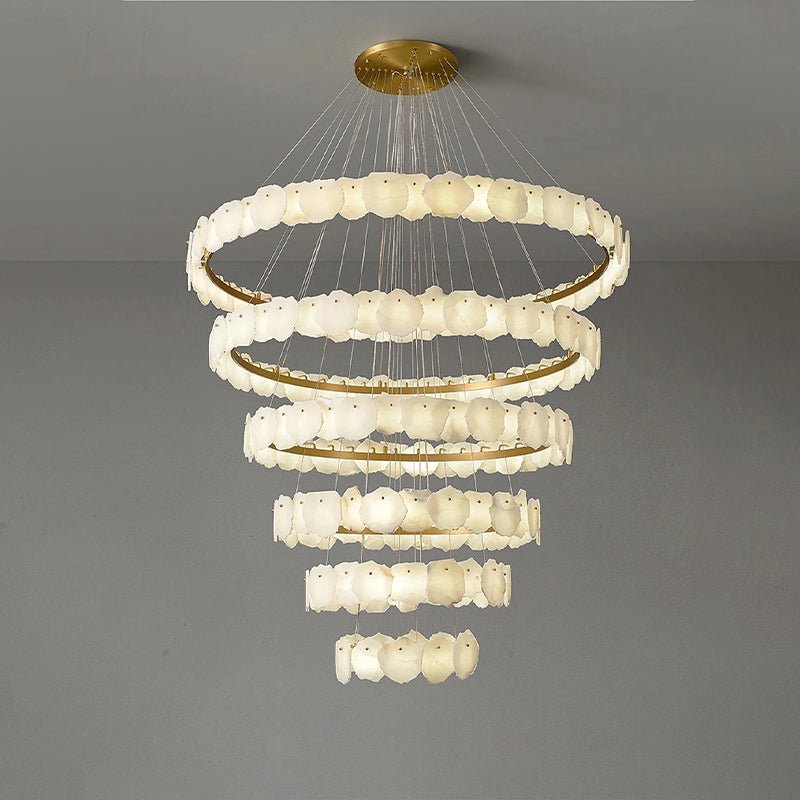 Blushlighting Tiered Circular Alabaster Chandelier - Ø63"xH98"GoldWarm WhiteBlushlighting