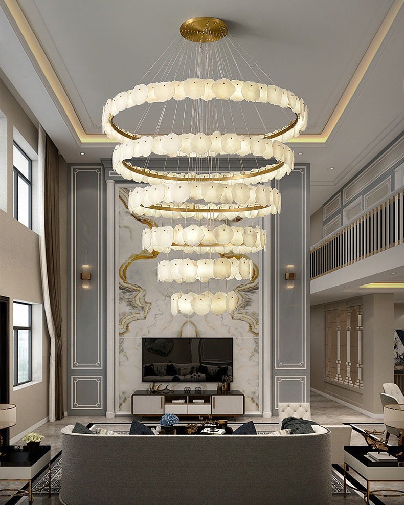 Blushlighting Tiered Circular Alabaster Chandelier - Ø47"xH79"GoldWarm WhiteBlushlighting