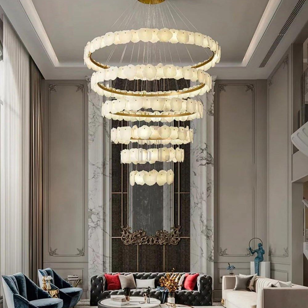 Blushlighting Tiered Circular Alabaster Chandelier - Ø47"xH79"GoldWarm WhiteBlushlighting