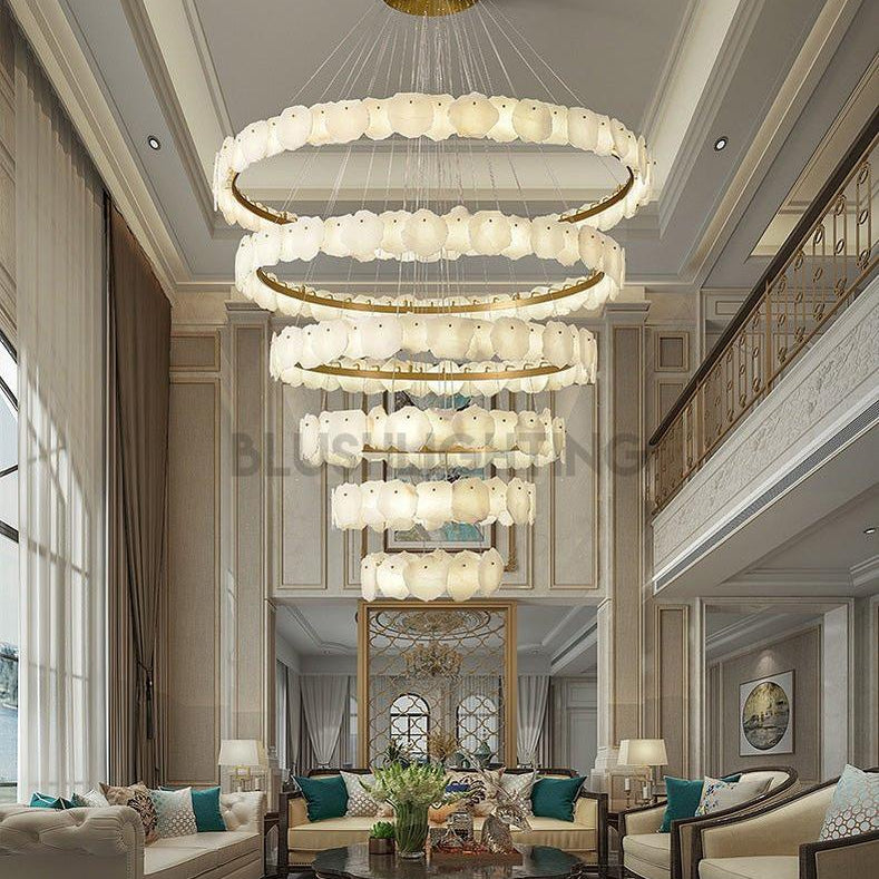 Blushlighting Tiered Circular Alabaster Chandelier - Ø47"xH79"GoldWarm WhiteBlushlighting