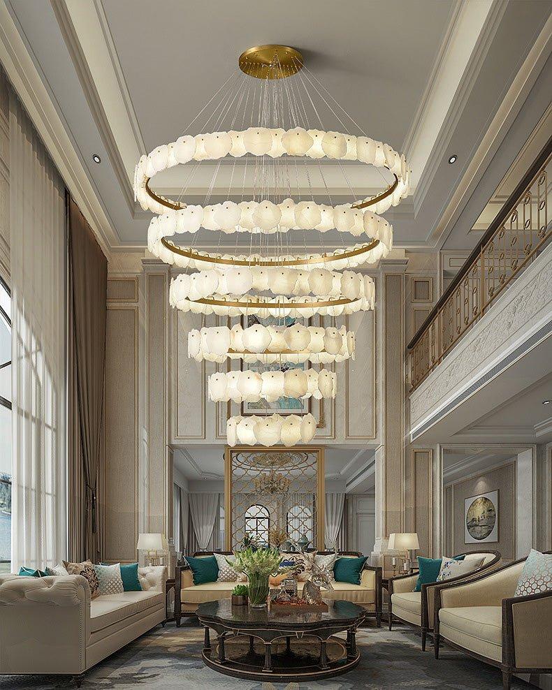 Blushlighting Tiered Circular Alabaster Chandelier - Ø47"xH79"GoldWarm WhiteBlushlighting