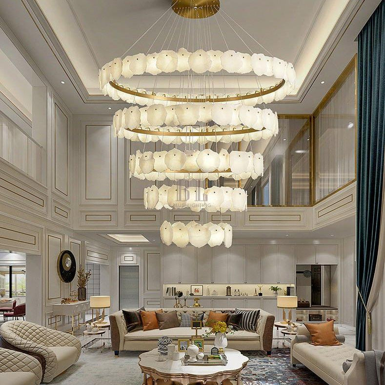 Blushlighting Tiered Circular Alabaster Chandelier - Ø47"xH79"GoldWarm WhiteBlushlighting