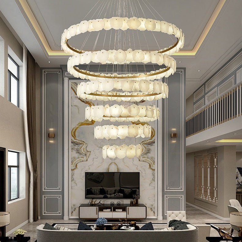 Blushlighting Tiered Circular Alabaster Chandelier - Ø47"xH79"GoldWarm WhiteBlushlighting