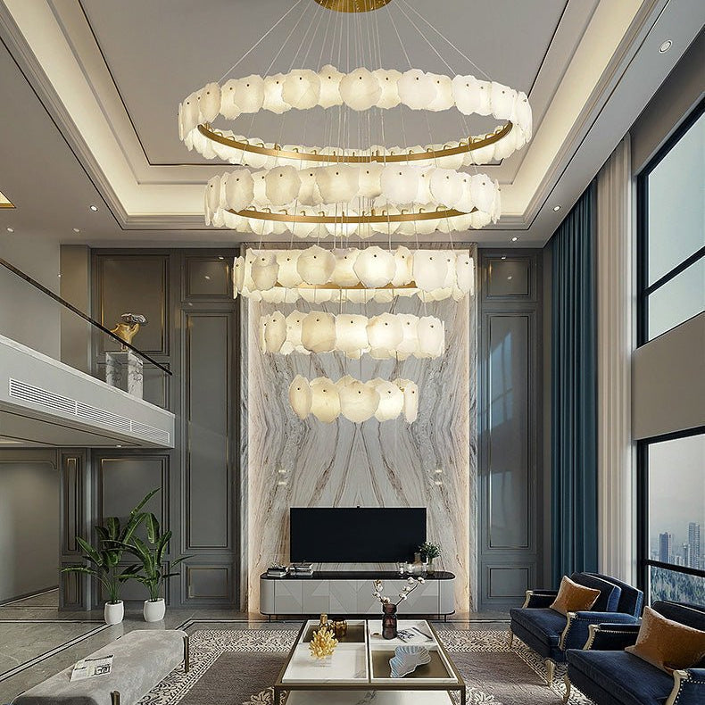 Blushlighting Tiered Circular Alabaster Chandelier - Ø47"xH79"GoldWarm WhiteBlushlighting