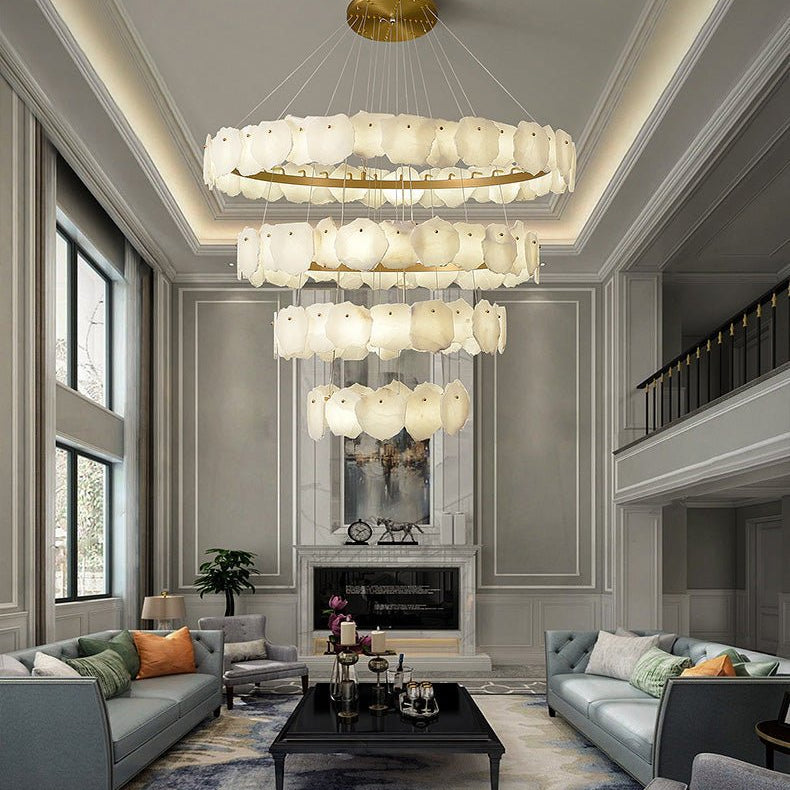 Blushlighting Tiered Circular Alabaster Chandelier - Ø47"xH79"GoldWarm WhiteBlushlighting