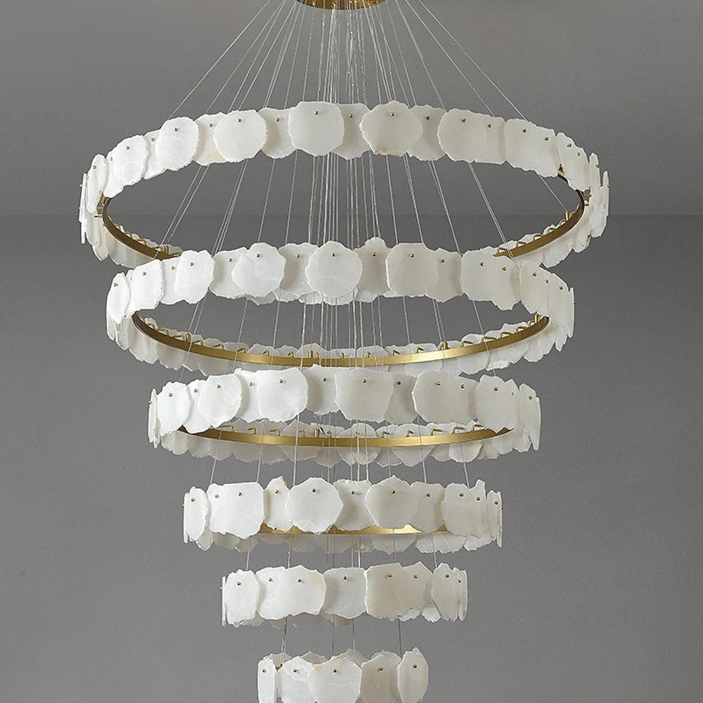 Blushlighting Tiered Circular Alabaster Chandelier - Ø47"xH79"GoldWarm WhiteBlushlighting