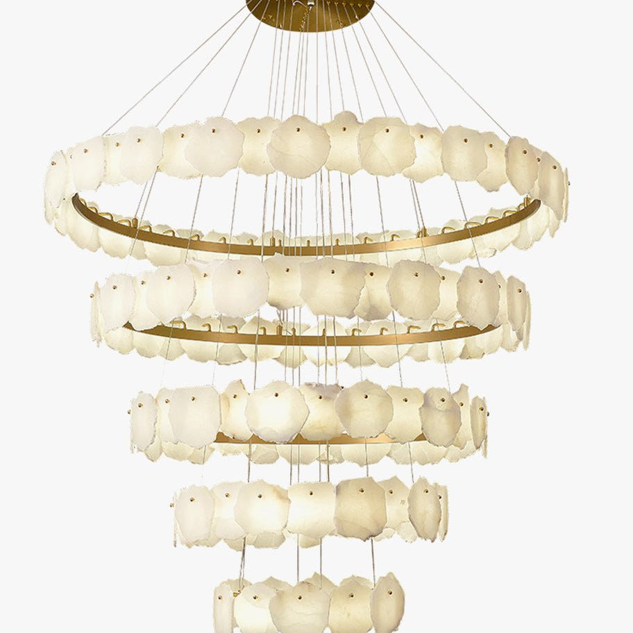 Blushlighting Tiered Circular Alabaster Chandelier - Ø47"xH79"GoldWarm WhiteBlushlighting