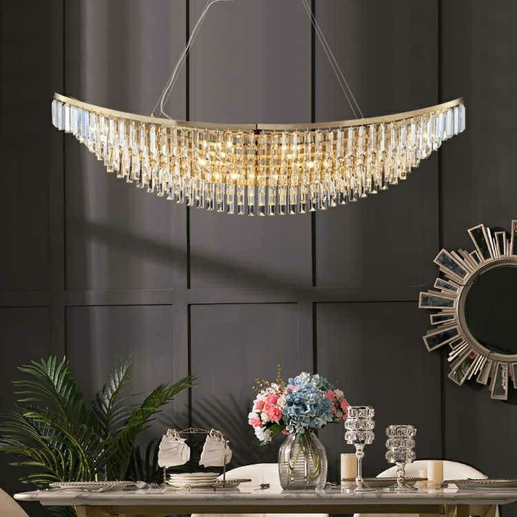 Boat Shaped LED Crystal Chandelier Oval Ceiling Light Fixture For Living/ Dining Room Table In Brass Finish - D31.5"*H13.4" / 12 LightsWarm LightBlushlighting