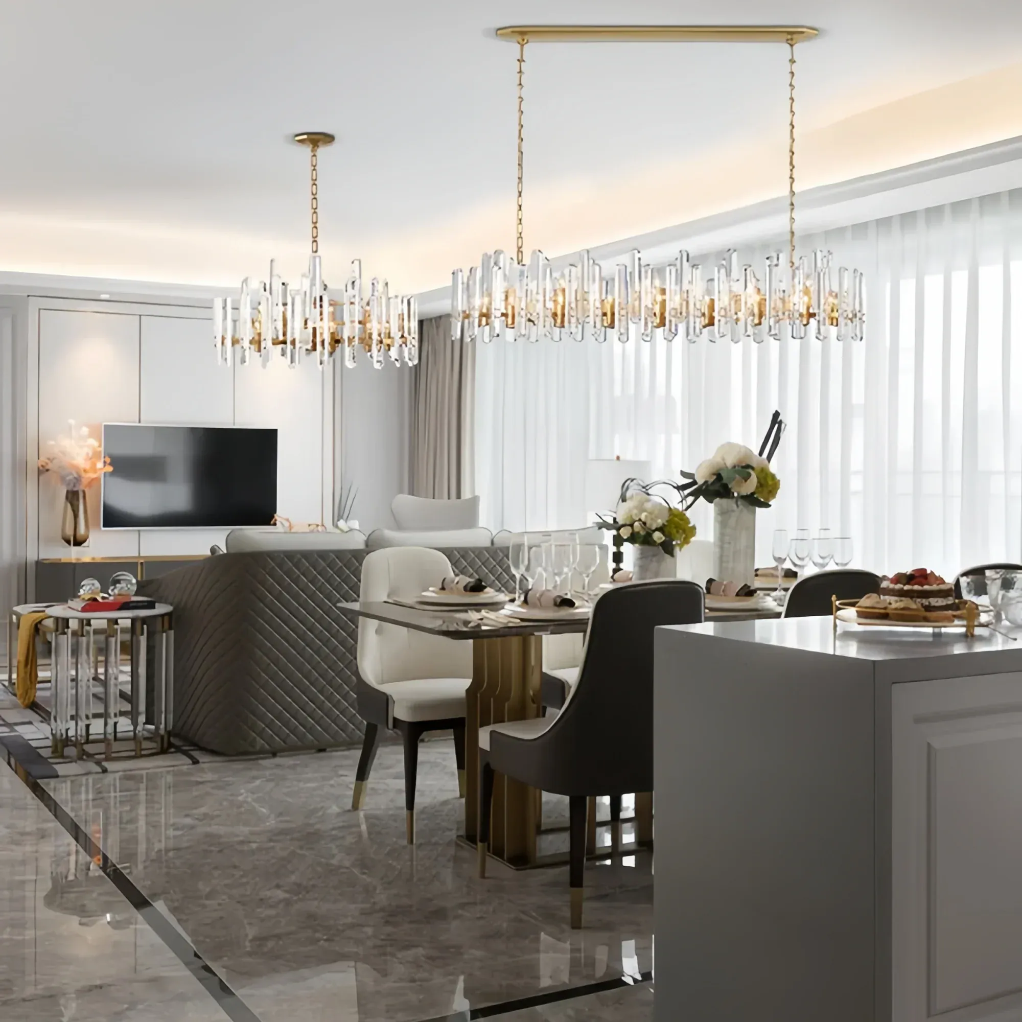 Bonington Crystal Rectangle Chandelier 54'' 72''-