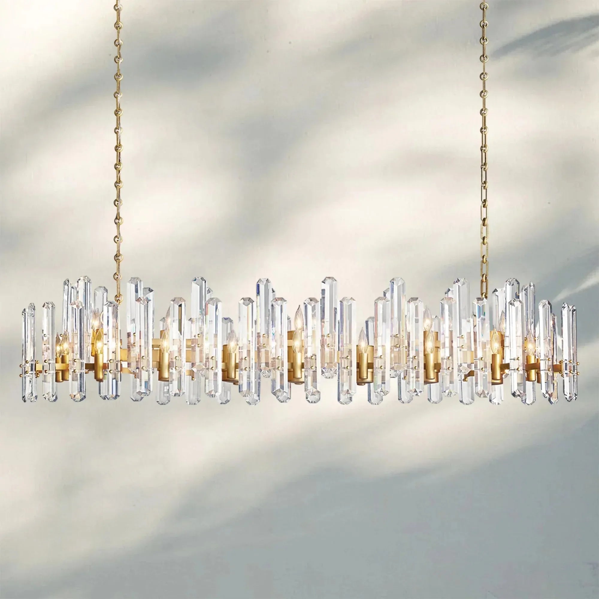 Bonington Crystal Rectangle Chandelier 54'' 72''-72‘’ 28-Light-Brass-