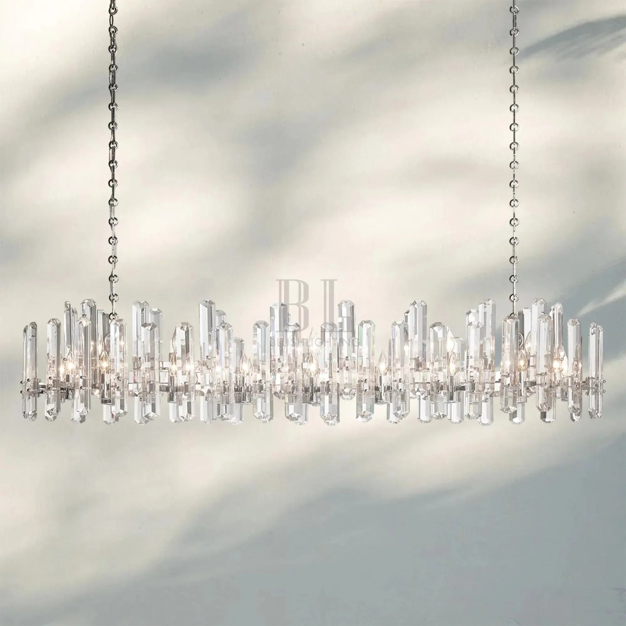 Bonington Crystal Rectangle Chandelier 54'' 72''-72‘’ 28-Light-Nickel-