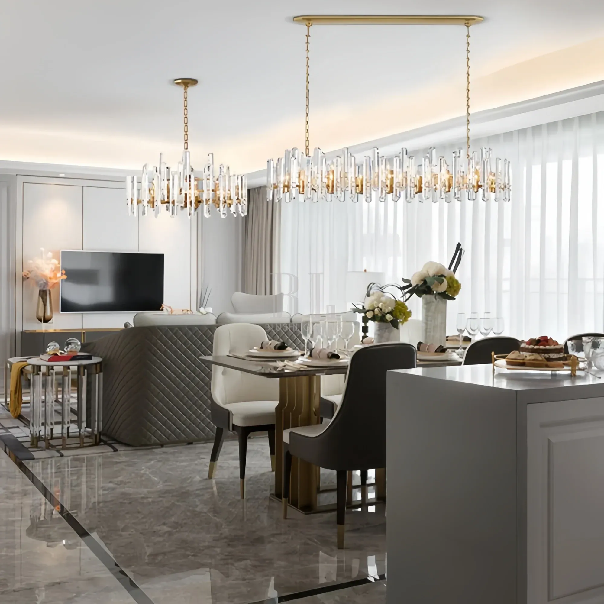 Bonington Crystal Rectangle Chandelier 54'' 72''-