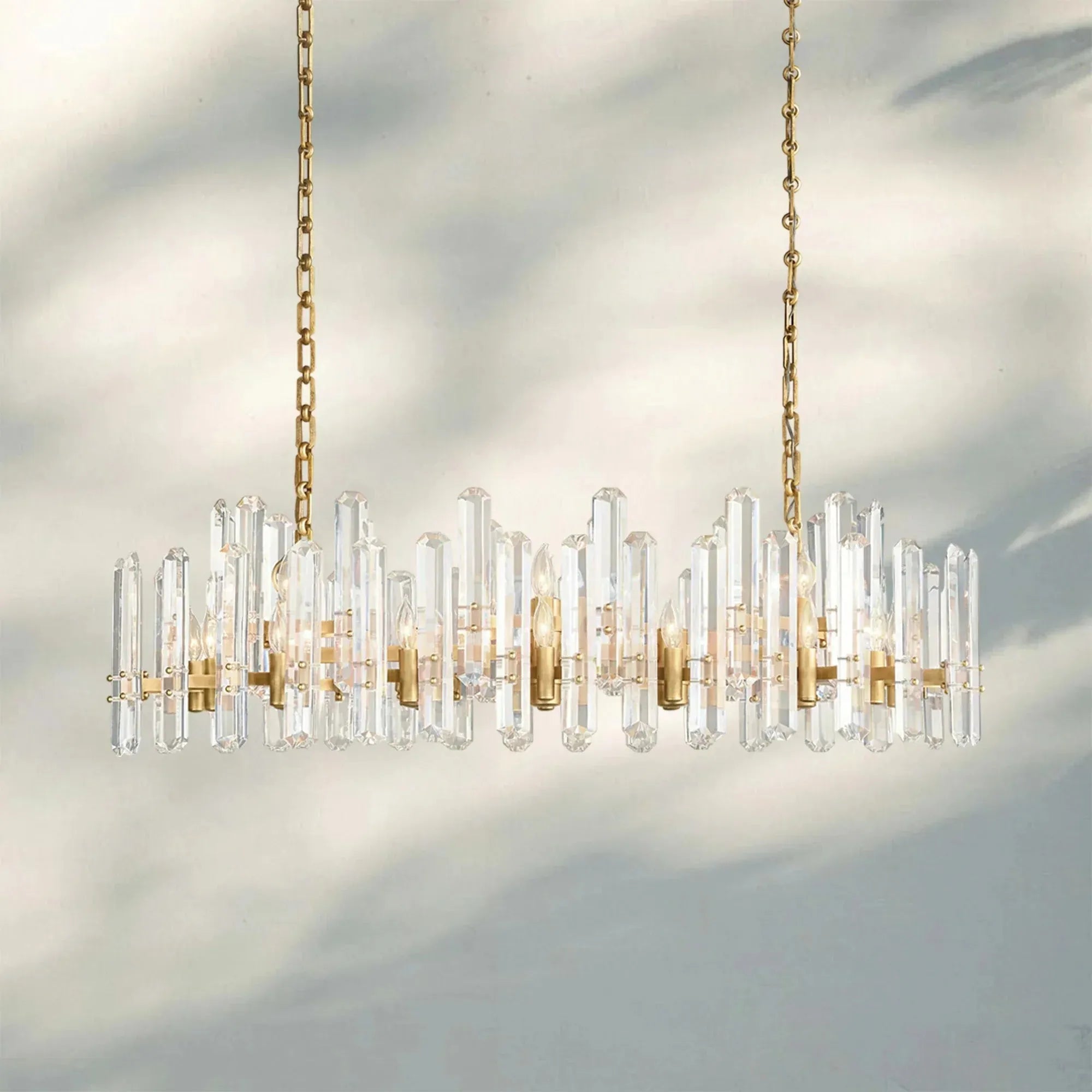 Bonington Crystal Rectangle Chandelier 54'' 72''-54‘’ 24-Light-Brass-