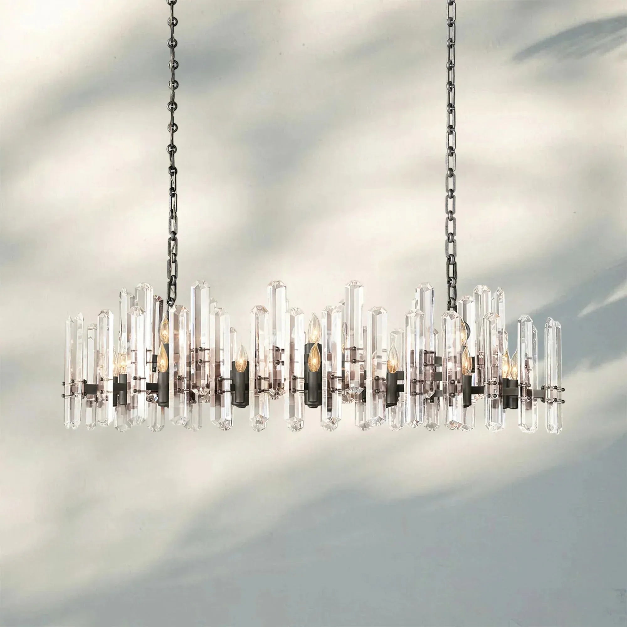 Bonington Crystal Rectangle Chandelier 54'' 72''-54‘’ 24-Light-Bronze-