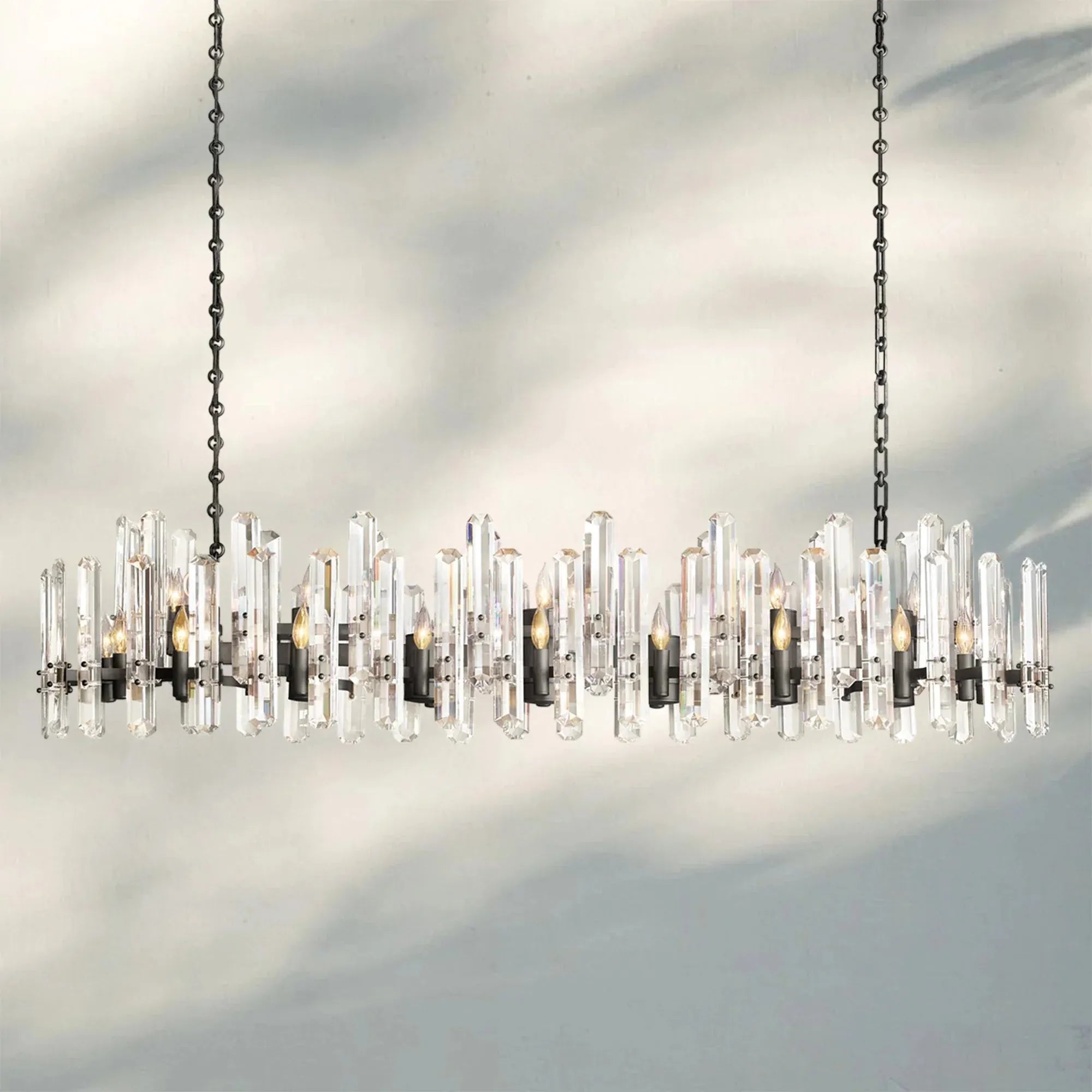 Bonington Crystal Rectangle Chandelier 54'' 72''-72‘’ 28-Light-Bronze-