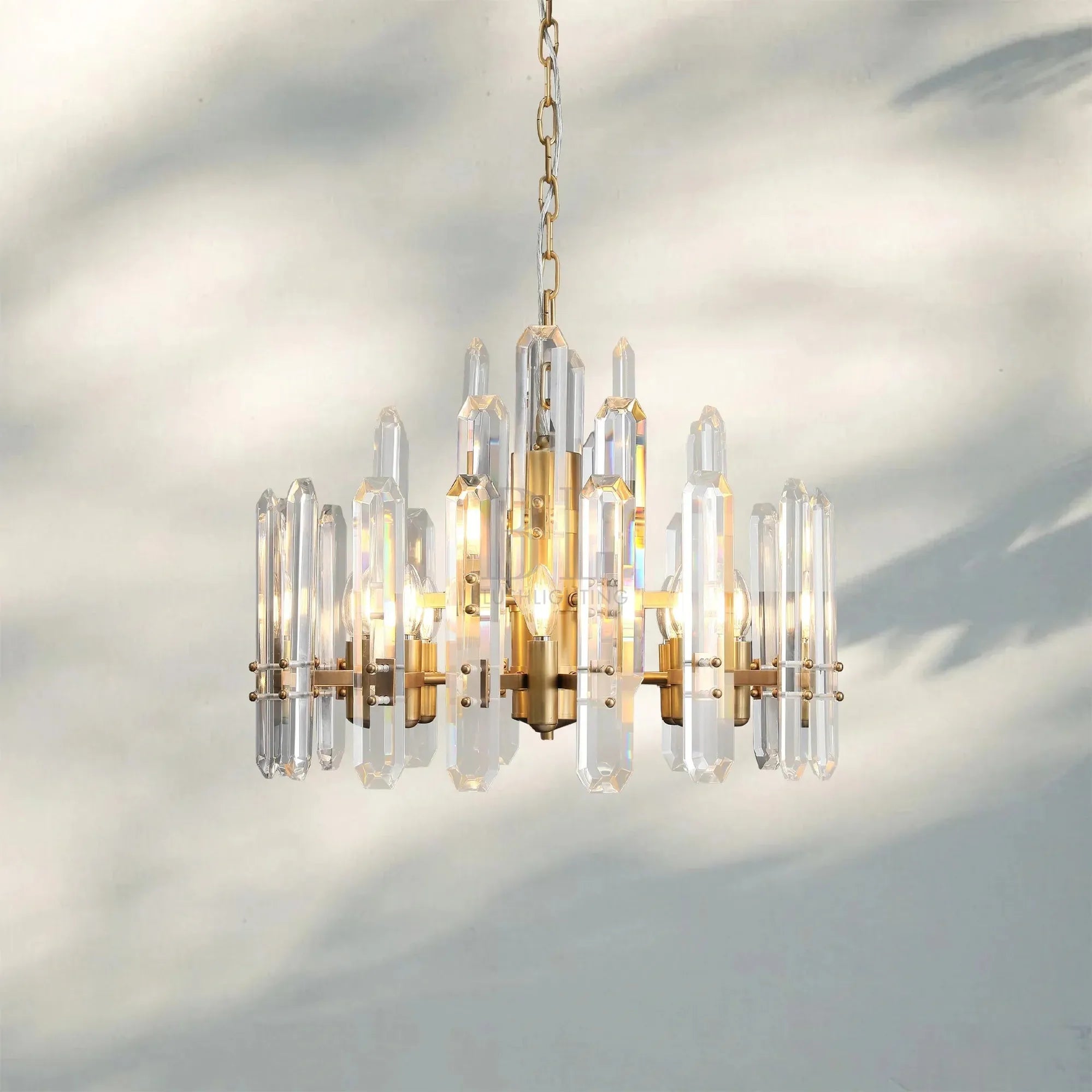 Bonington Crystal Round Chandelier 24'' 36'' 48''-24''-Lacquered Burnished Brass-
