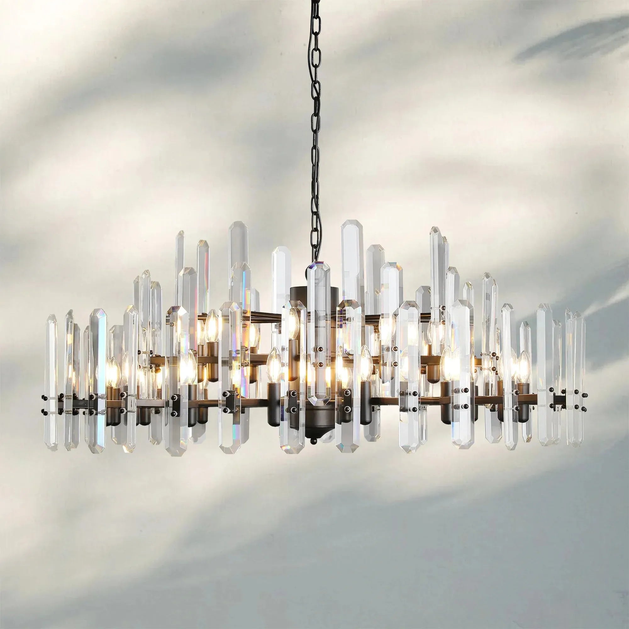 Bonington Crystal Round Chandelier 24'' 36'' 48''-48''-Matte Black-