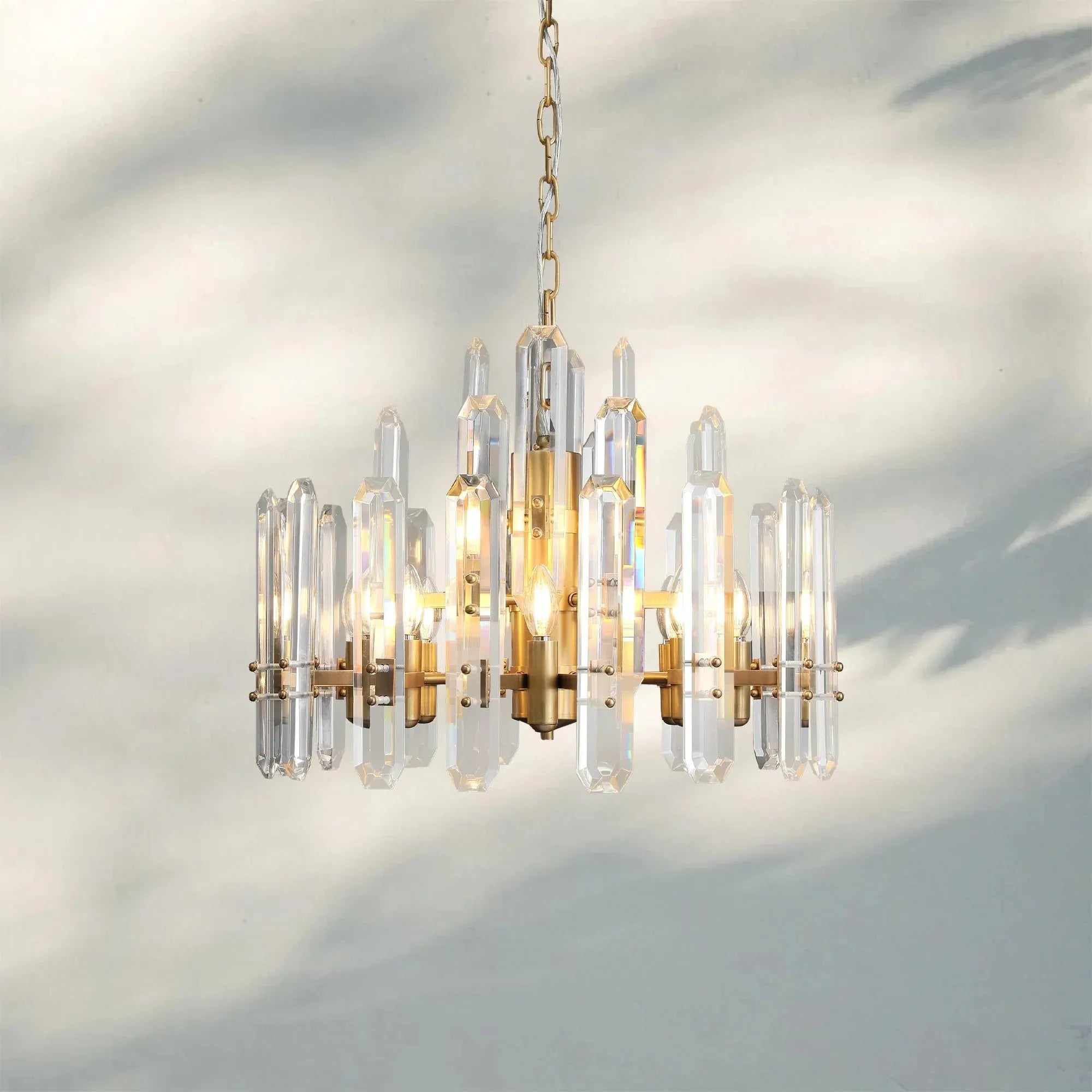 Bonington Crystal Round Chandelier 24'' 36'' 48''-24''-Lacquered Burnished Brass-