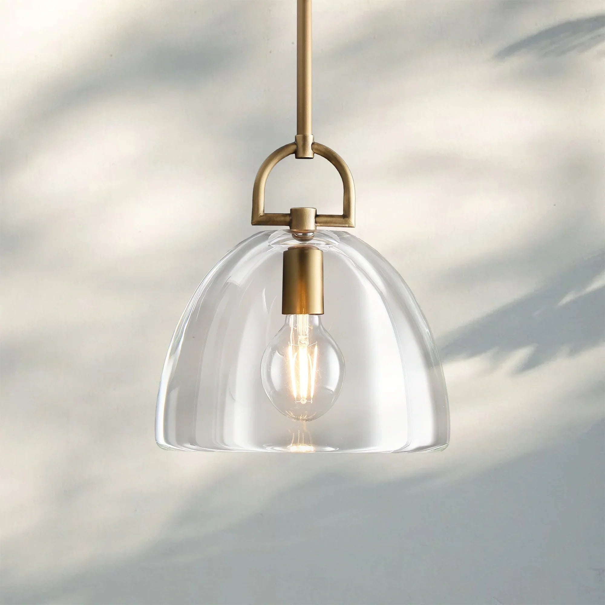 Botany Glass Dome Pendant 10″ 14″ 18″-14''-Lacquered Brass-