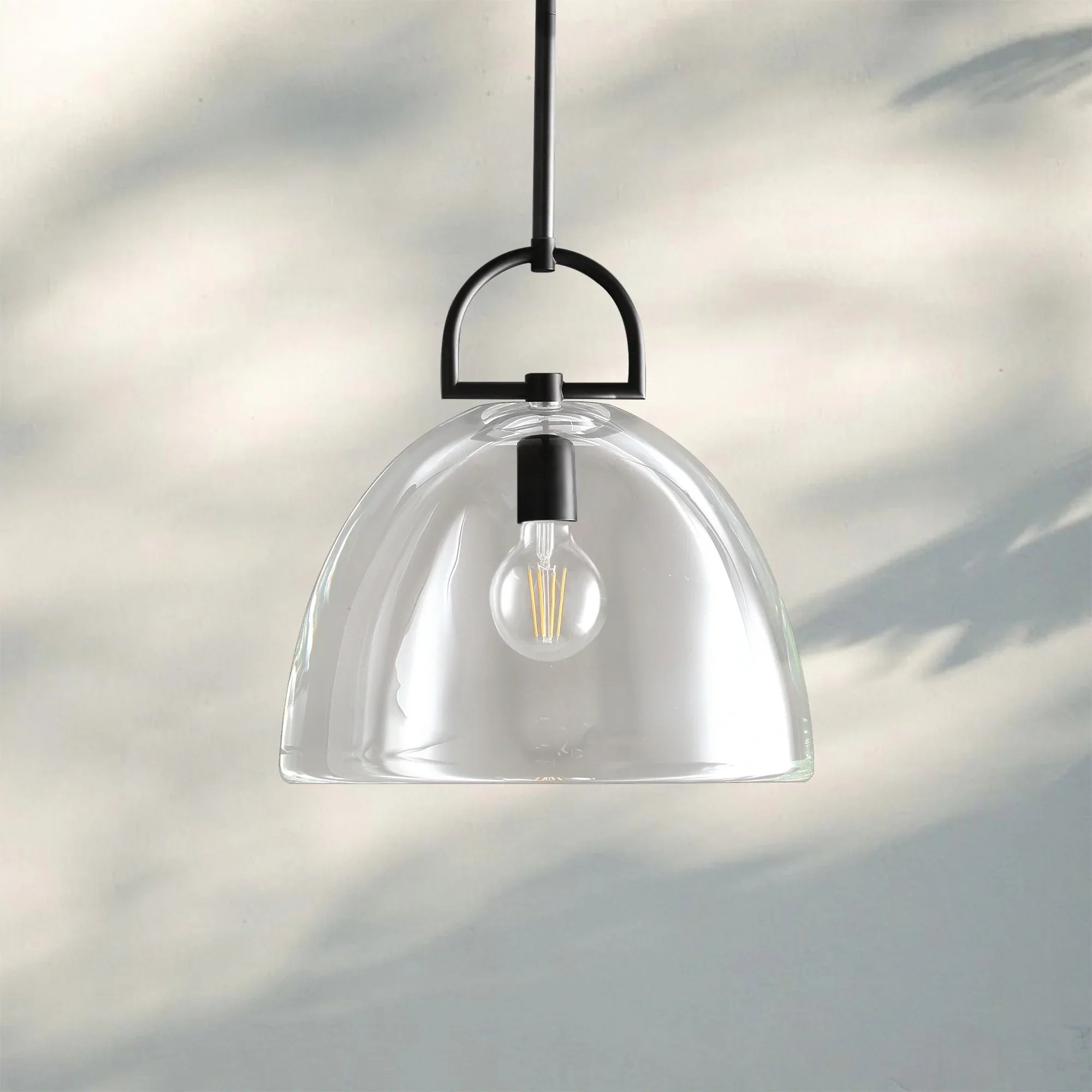 Botany Glass Dome Pendant 10″ 14″ 18″-14''-Matte Black-