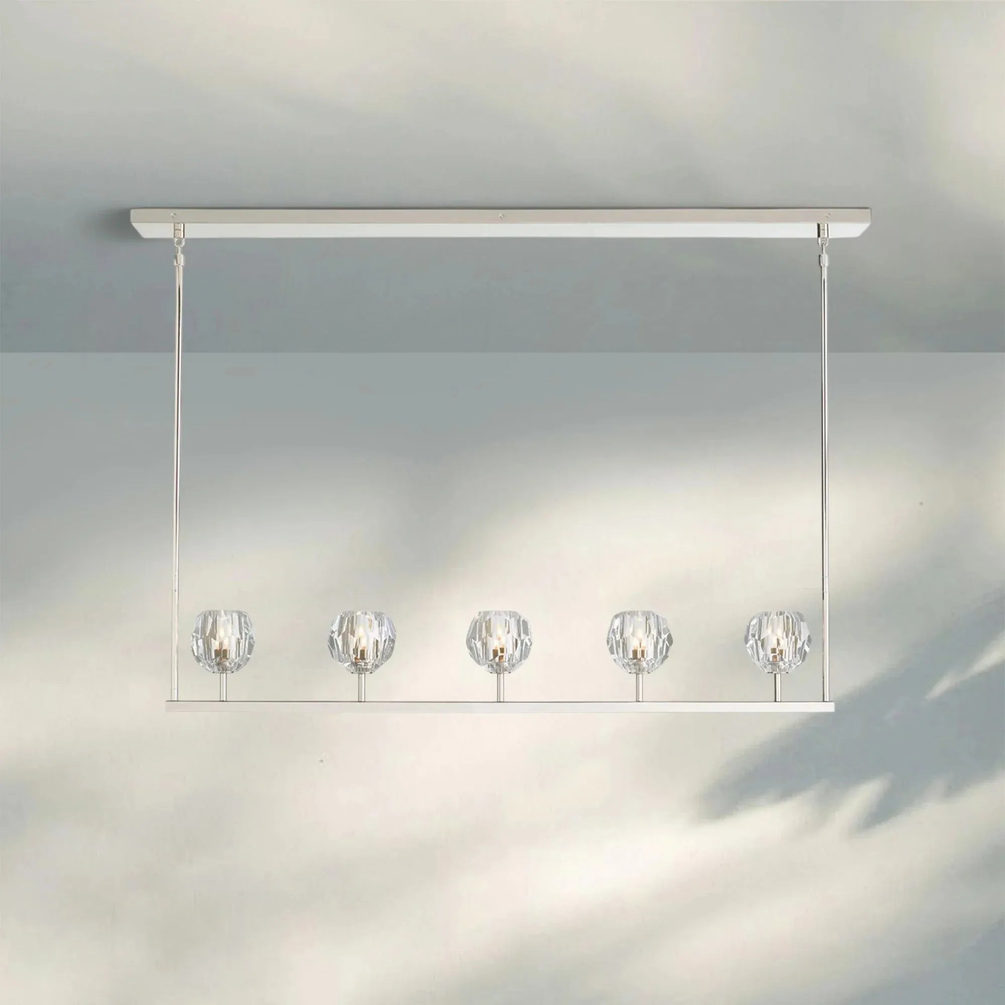 Bouble De Crystal Ball Linear Chandelier 48" 60"-Linear: 48'' 5-Light-Clear-Nickel-Blushlighting