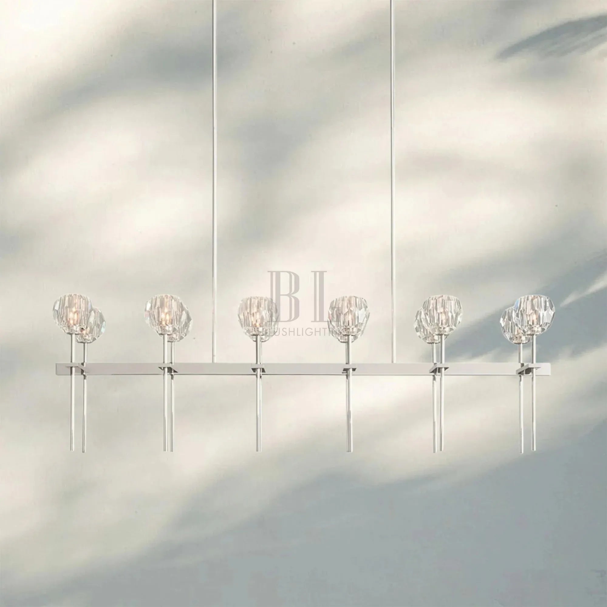 Bouble De Crystal Ball Linear Chandelier 48" 60"-Double Linear: 60'' 12-Light-Clear-Nickel-Blushlighting