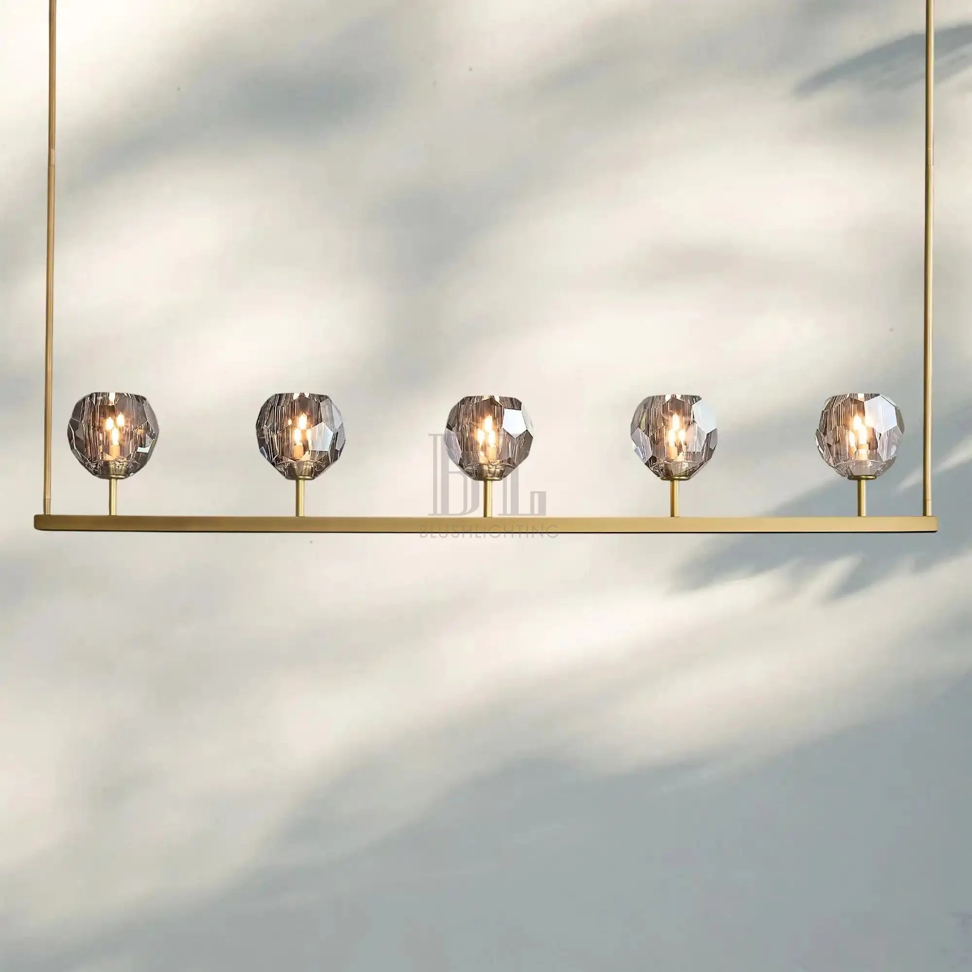 Bouble De Crystal Ball Linear Chandelier 48" 60"-Linear: 48'' 5-Light-Smoke-Brass-Blushlighting