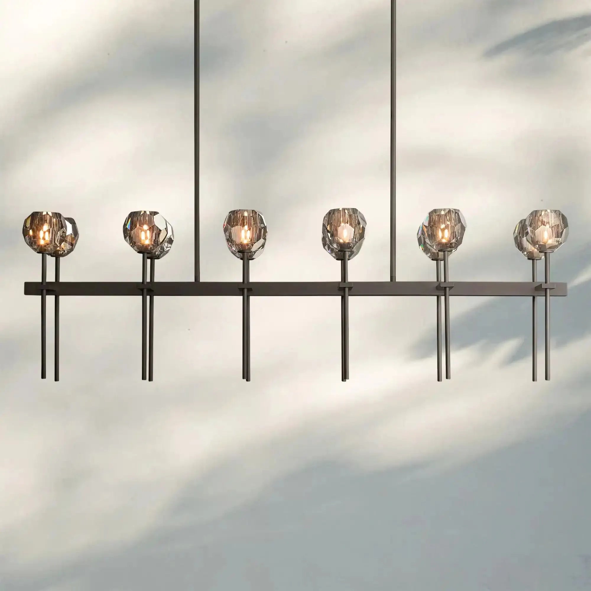 Bouble De Crystal Ball Linear Chandelier 48" 60"-Double Linear: 60'' 12-Light-Smoke-Bronze-Blushlighting
