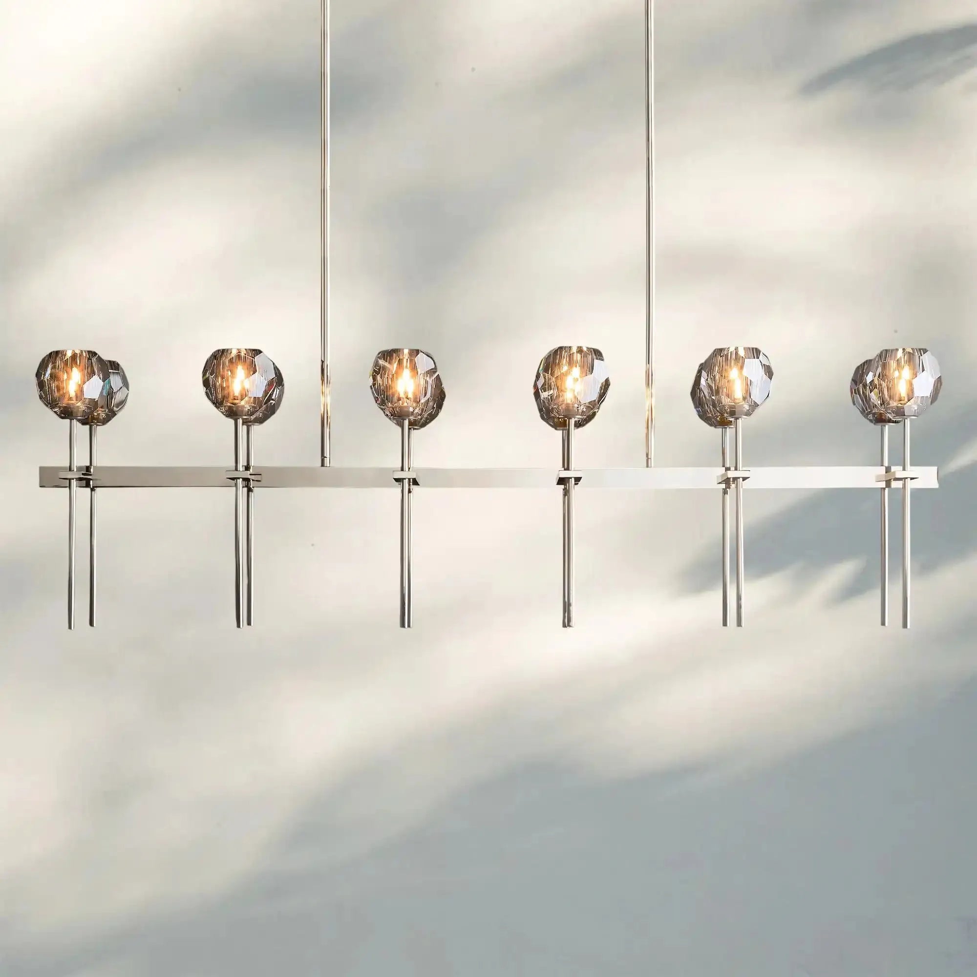 Bouble De Crystal Ball Linear Chandelier 48" 60"-Double Linear: 60'' 12-Light-Smoke-Nickel-Blushlighting