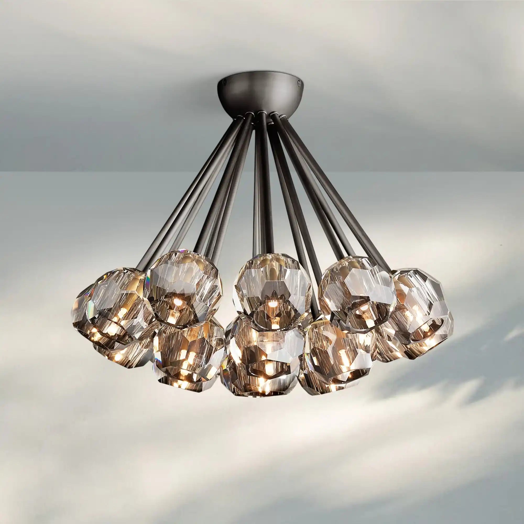 Bouble De Crystal Cluster Flushmount 24''-Black-Smoke-Blushlighting