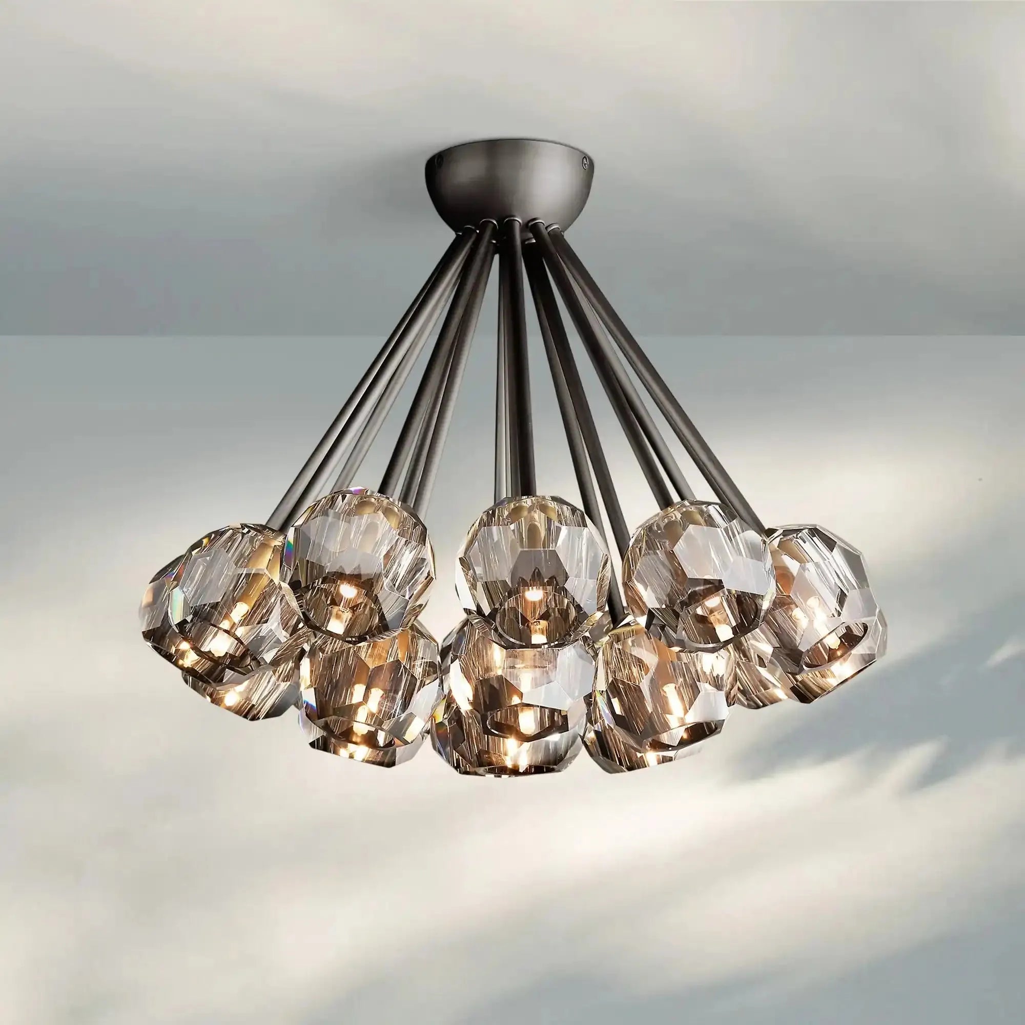 Bouble De Crystal Cluster Flushmount 24''-Black-Smoke-Blushlighting