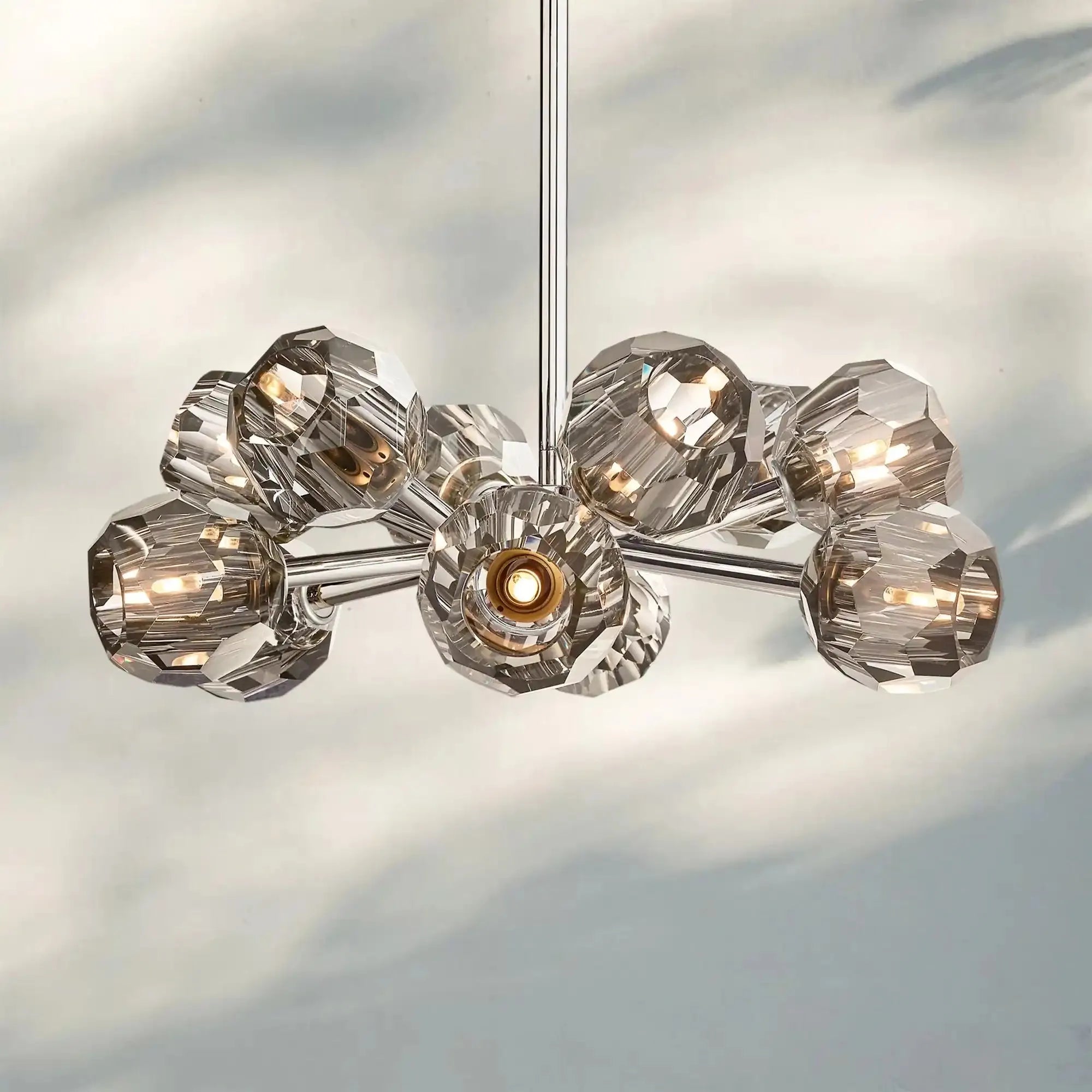 Bouble De Crystal Round Chandelier-Round 24'': 12-Light-Nickel-Smoke-Blushlighting