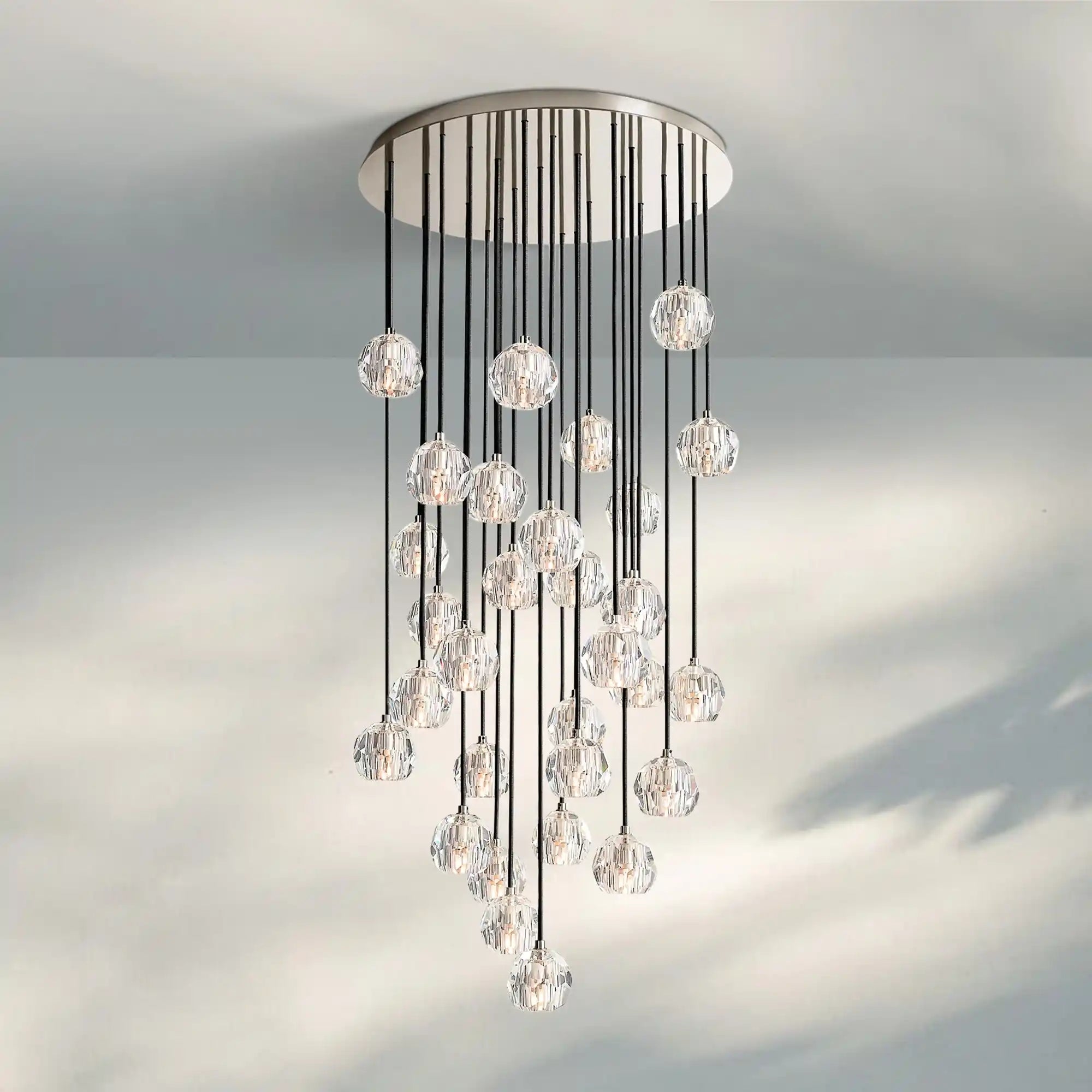 Bouble De Crystal Round Cluster Chandelier-Round: 30'' 30 Light-Clear-Polished Nickel-Blushlighting