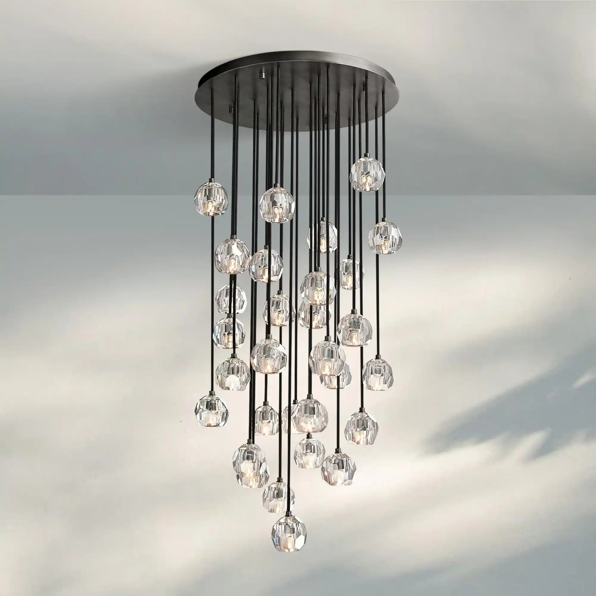 Bouble De Crystal Round Cluster Chandelier-Round: 30'' 30 Light-Clear-Black-Blushlighting