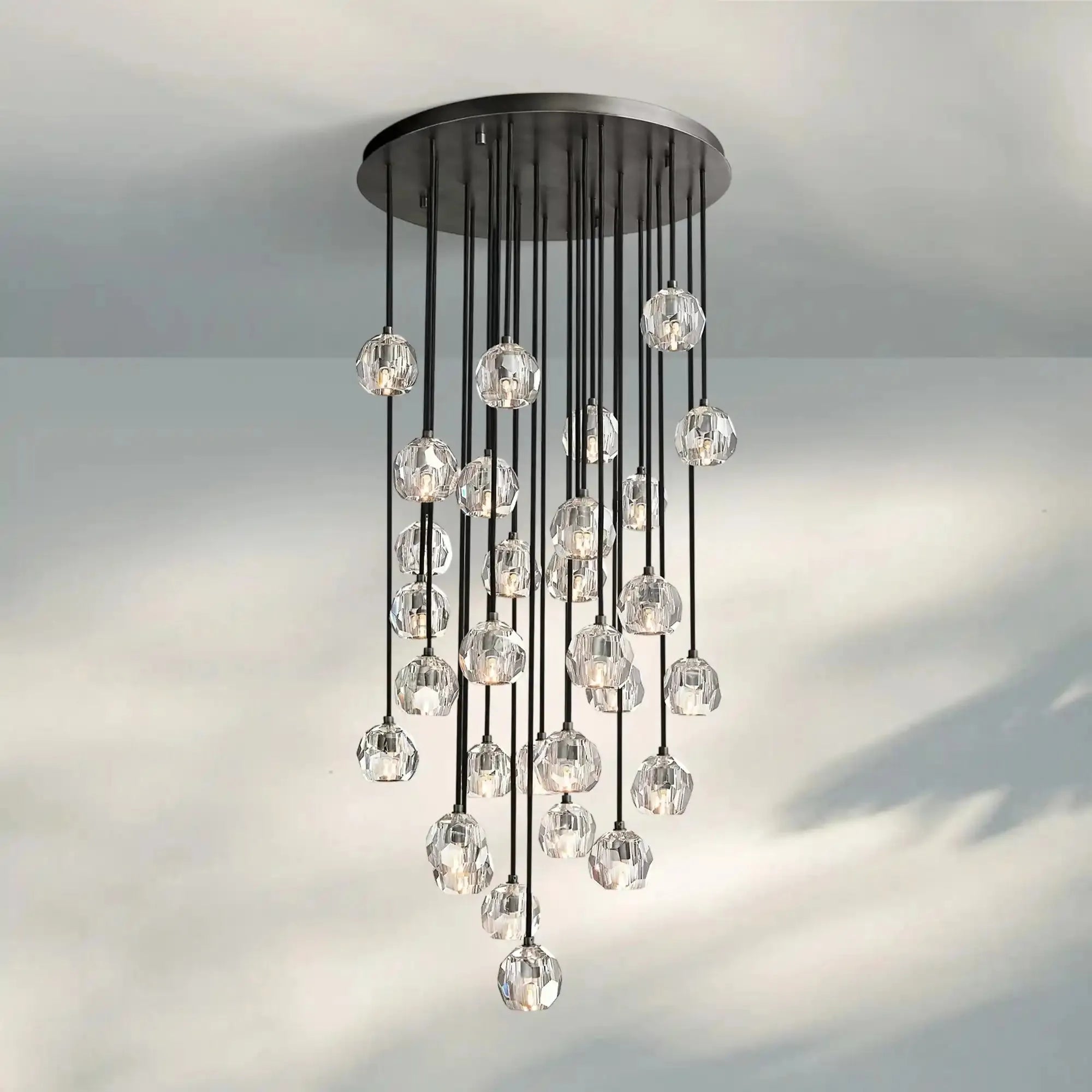 Bouble De Crystal Round Cluster Chandelier-Round: 30'' 30 Light-Clear-Black-Blushlighting
