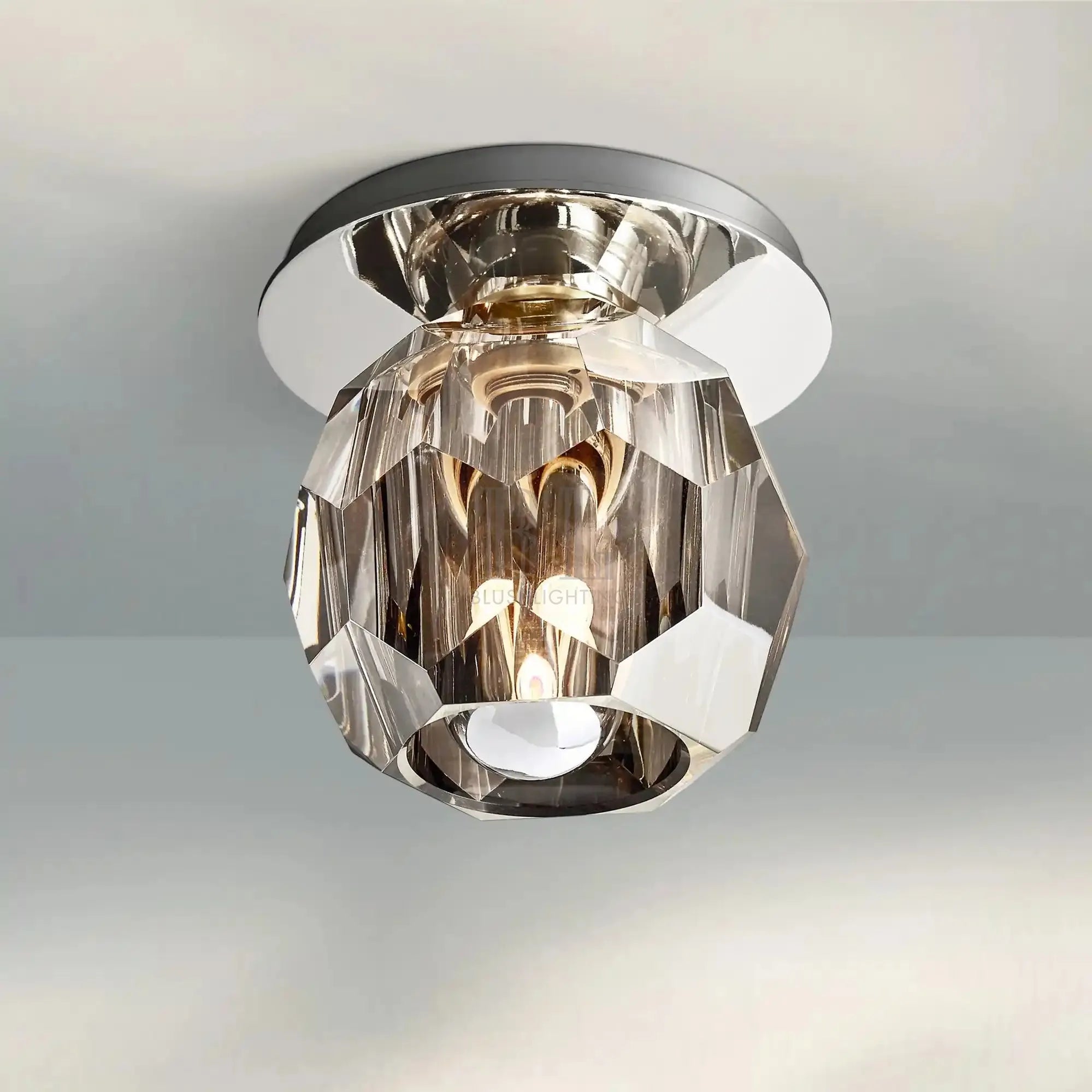 Bouble De Crystal Single Flushmount-Polished Nickel-Smoke-Blushlighting