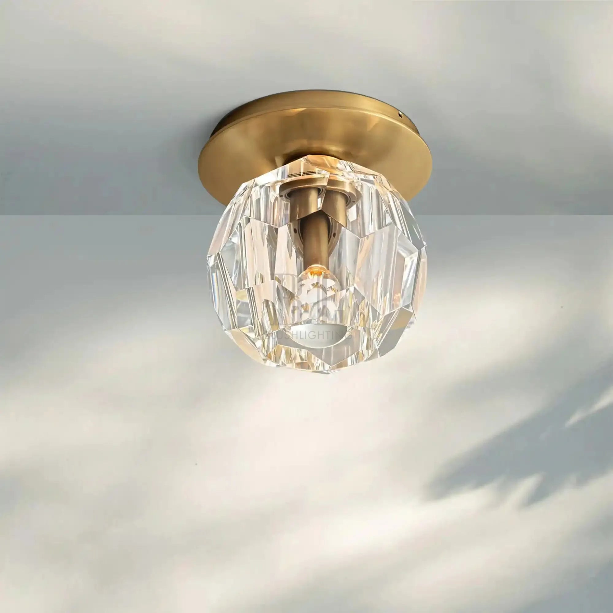 Bouble De Crystal Single Flushmount-Lacquered Burnished Brass-Clear-Blushlighting