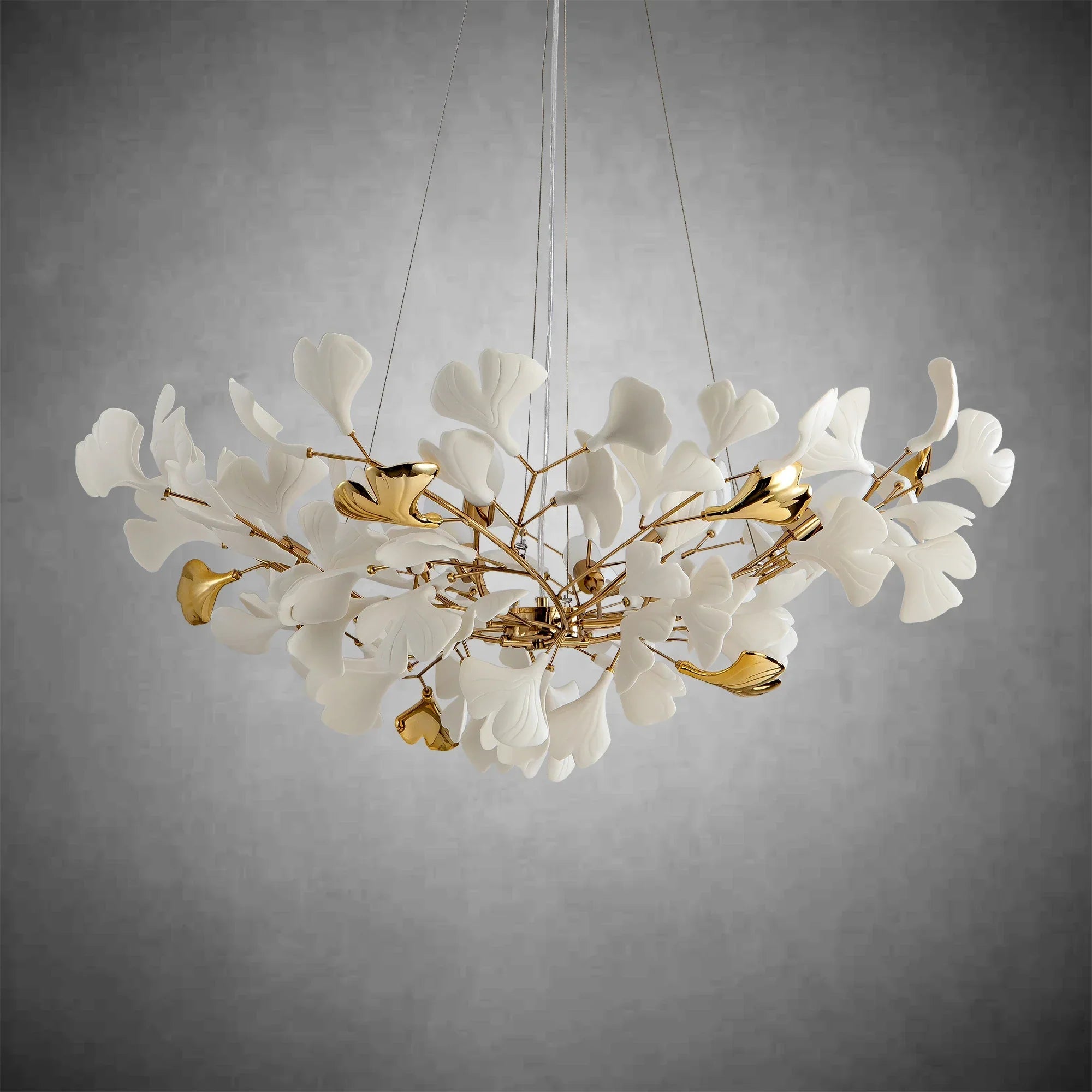 Branch Chandelier White Ceramic Ginkgo Leaf Chandeliers - D39.3inSilverBlushlighting